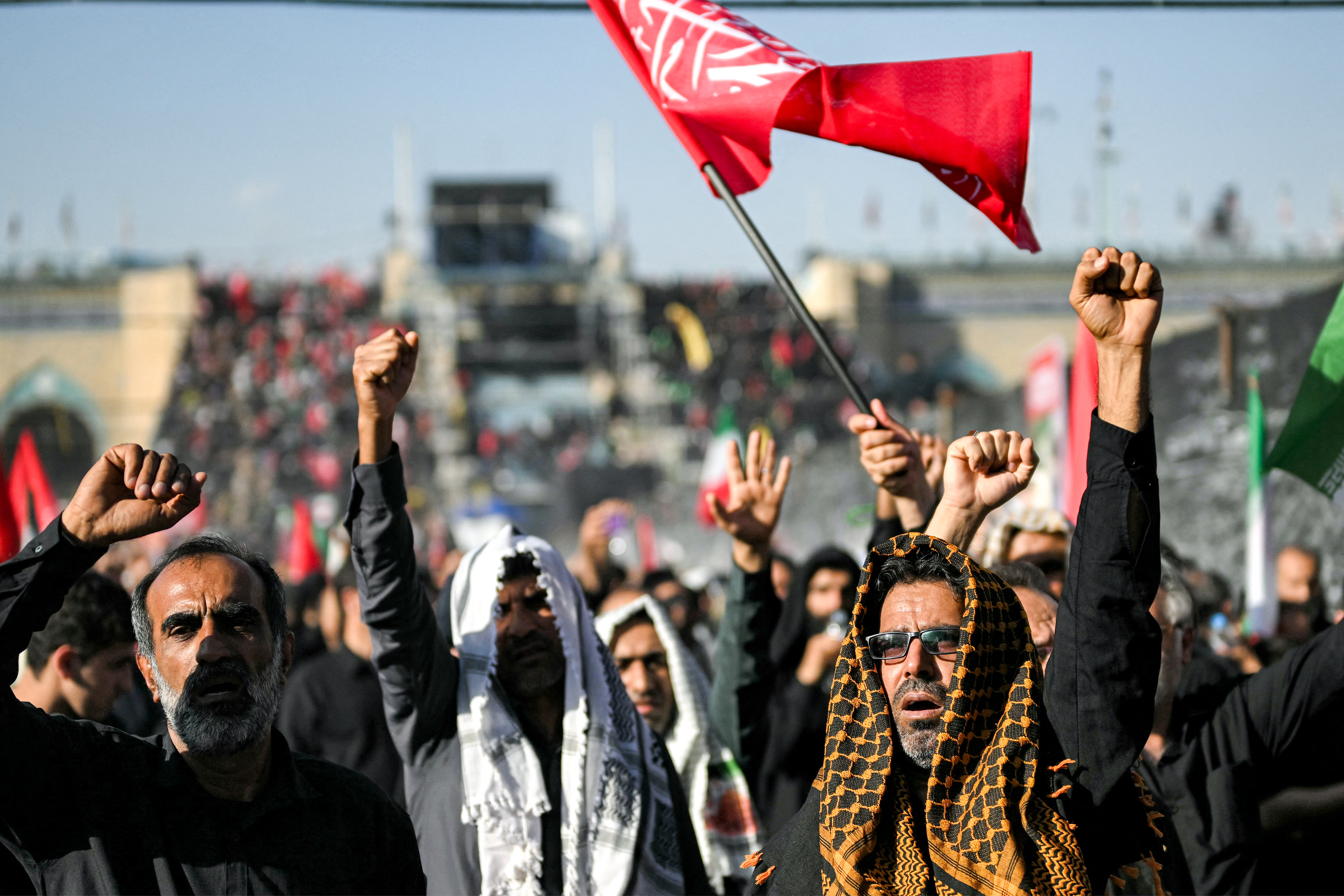 People gather to mourn Iran's slain supreme leader Ayatollah Ali Khamenei during the funeral ceremonies at the Grand Mosalla in Tehran on July 5, 2026.