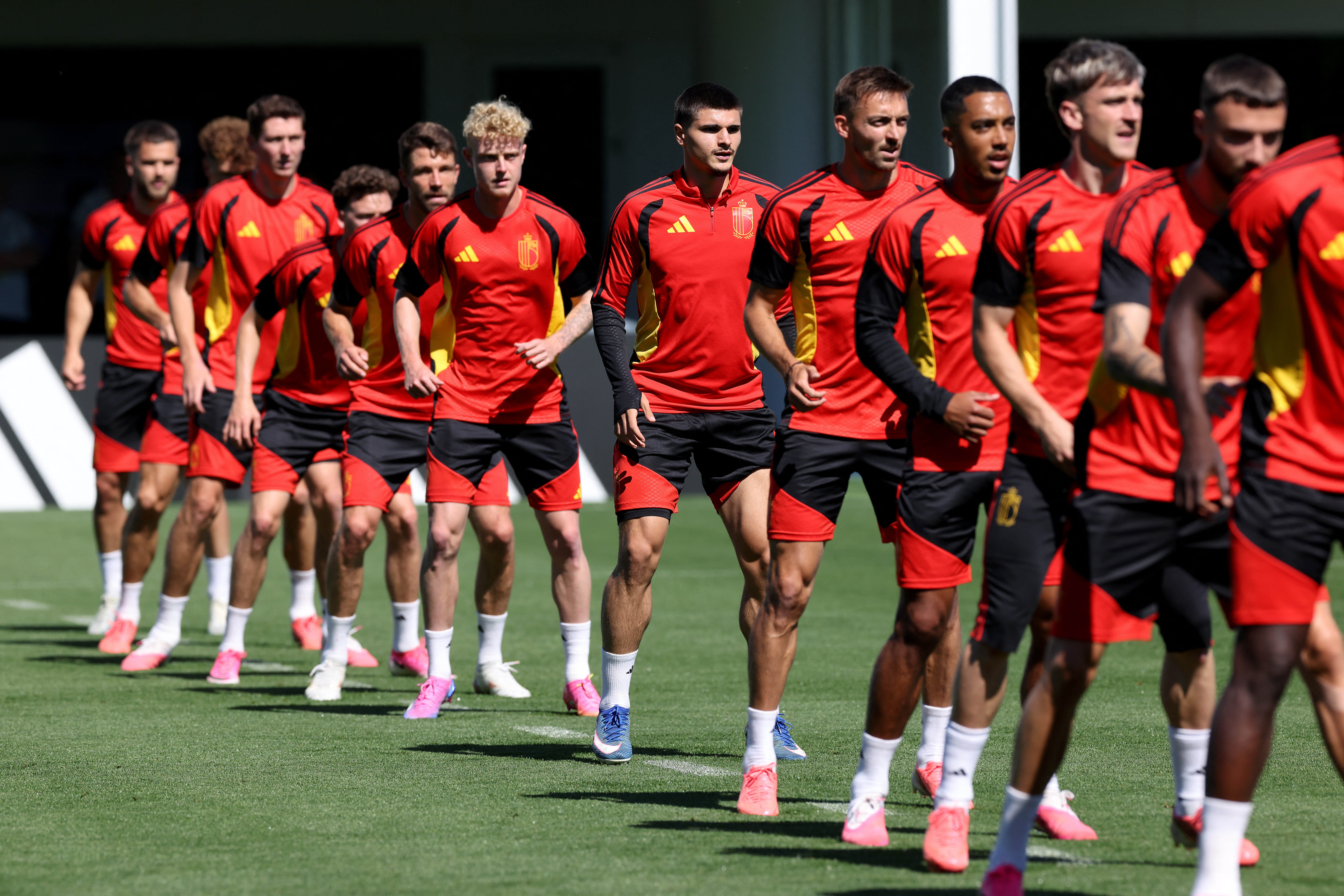 RENTON, WASHINGTON - JULY 05: Belgium attend a training session ahead of the FIFA World Cup 2026 Round of 16 match at Seattle Sounders FC Performance Centre on July 05, 2026 in Renton, Washington. Jamie Squire/Getty Images/AFP (Photo by JAMIE SQUIRE / GETTY IMAGES NORTH AMERICA / Getty Images via AFP)