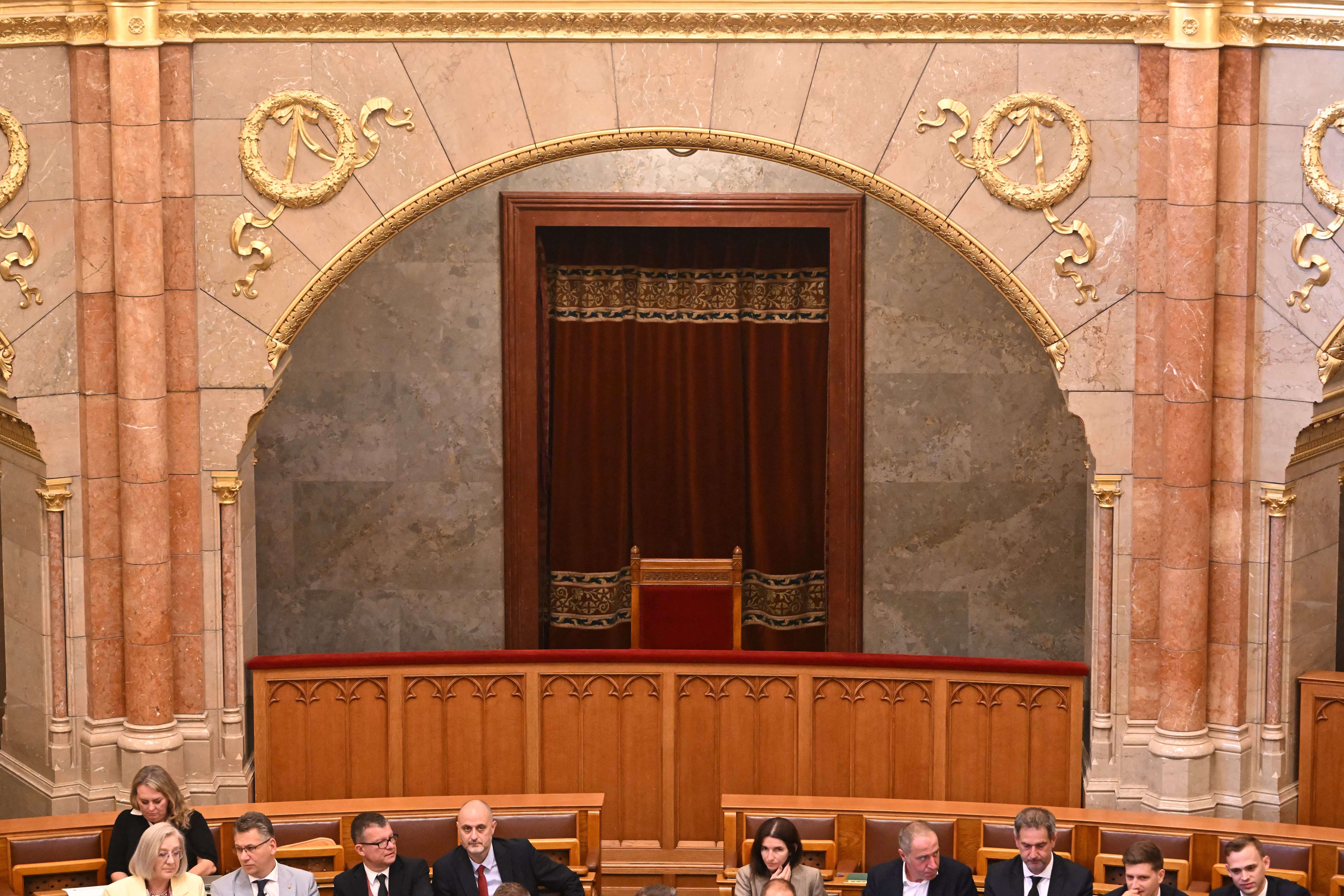 The empty chair of the Hungarian President Tamas Sulyok is seen as the Hungarian Parliament vote on a constitutional amendment at the extraordinary session of parliament at the House of Representatives in Budapest, Hungary on July 13, 2026.