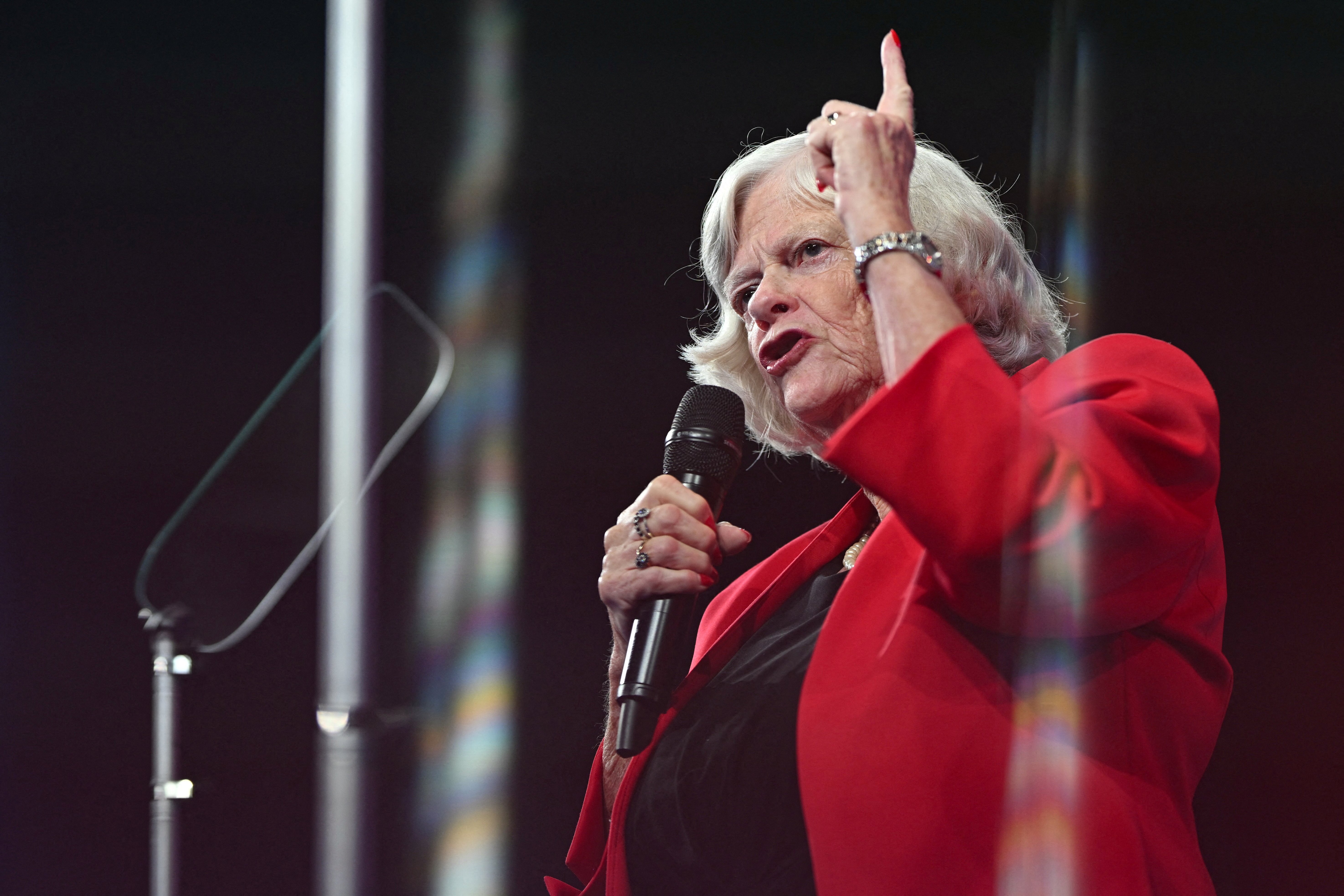 (FILES) Reform UK's Ann Widdecombe delivers a speech on the opening day of the Reform UK 2024 annual Party Conference in Birmingham on September 20, 2024.