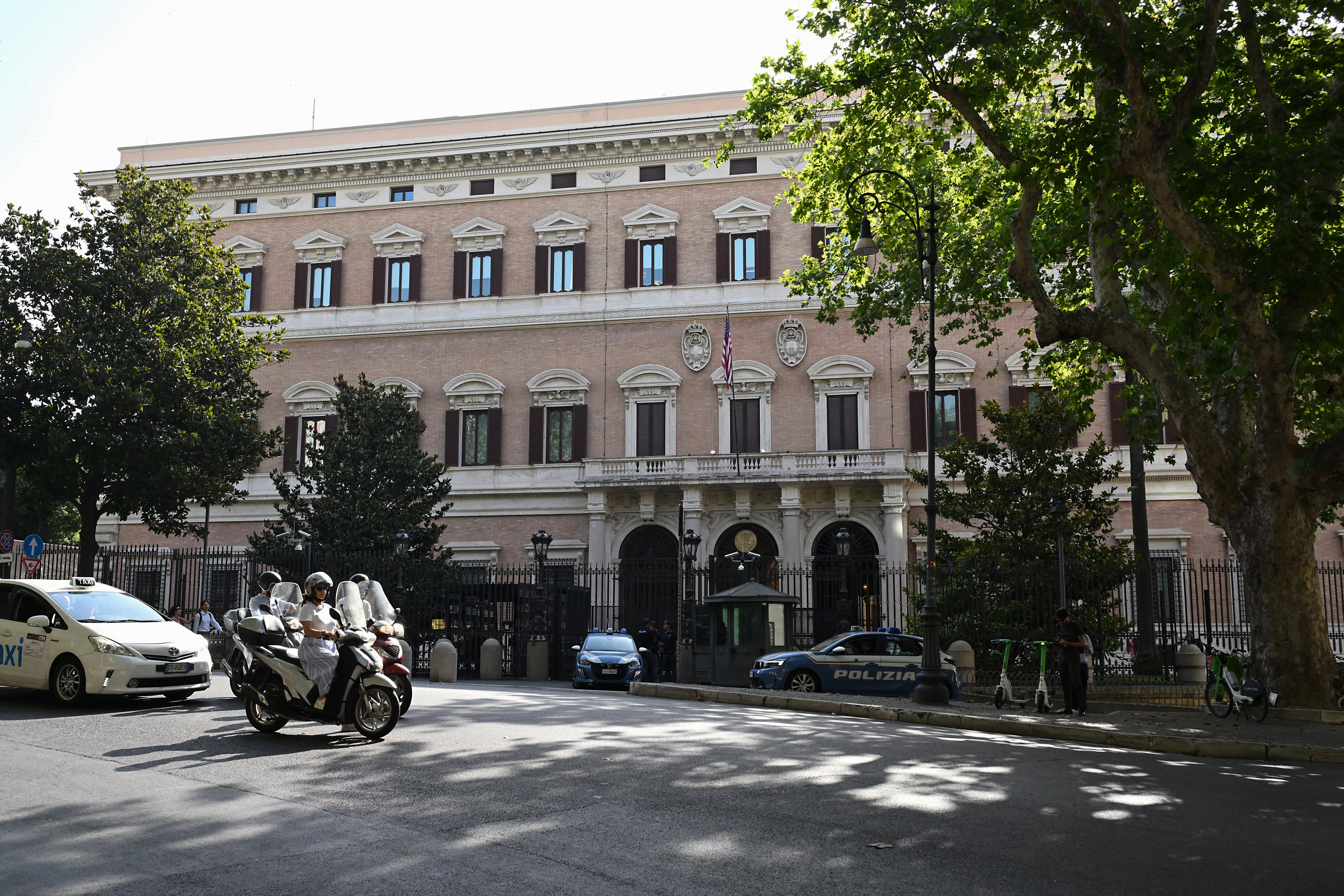 A large building on a street