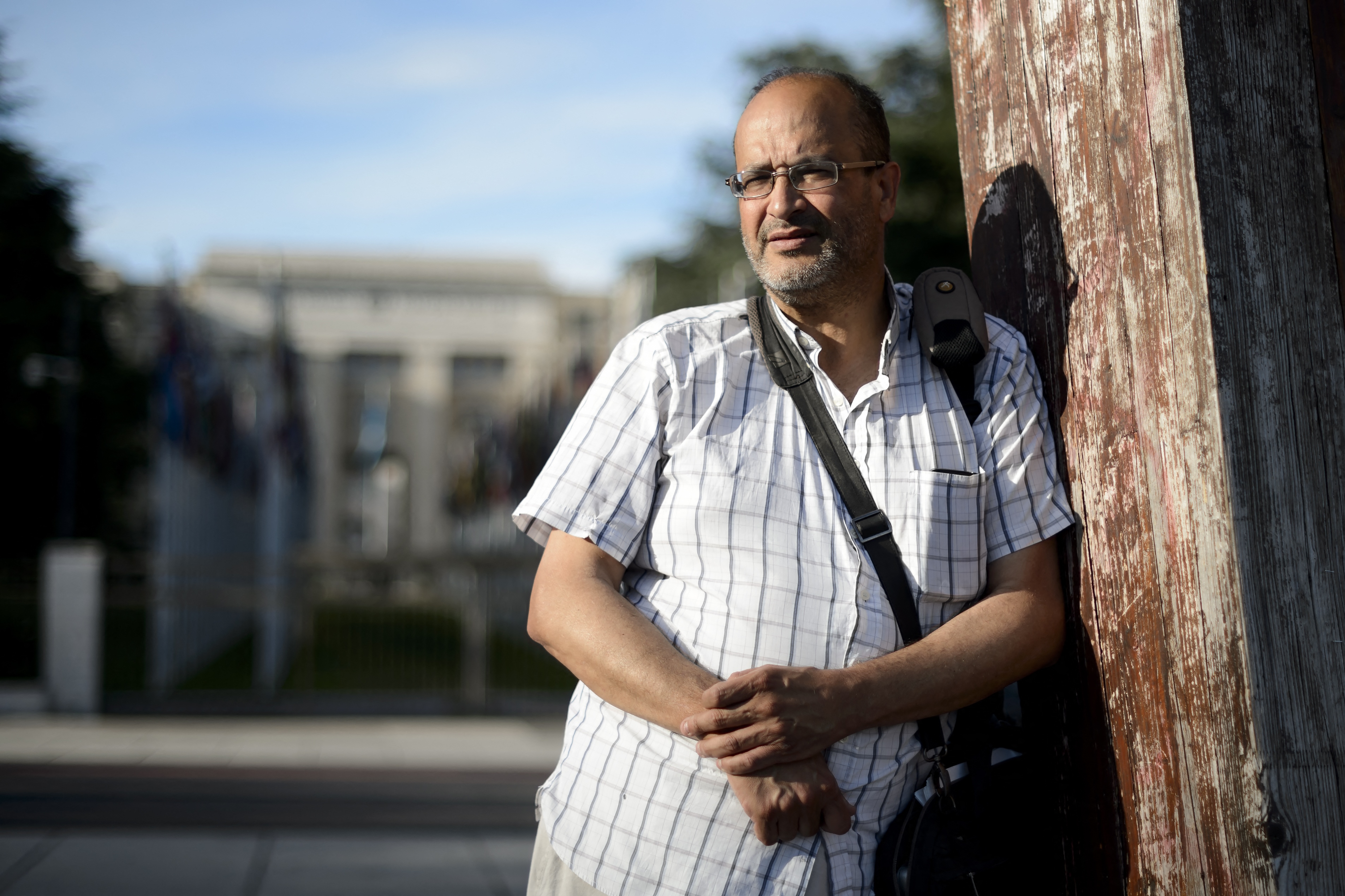 (FILES) French-Moroccan journalist Ali Lmrabet poses outside the United Nations offices in Geneva on June 29, 2015.