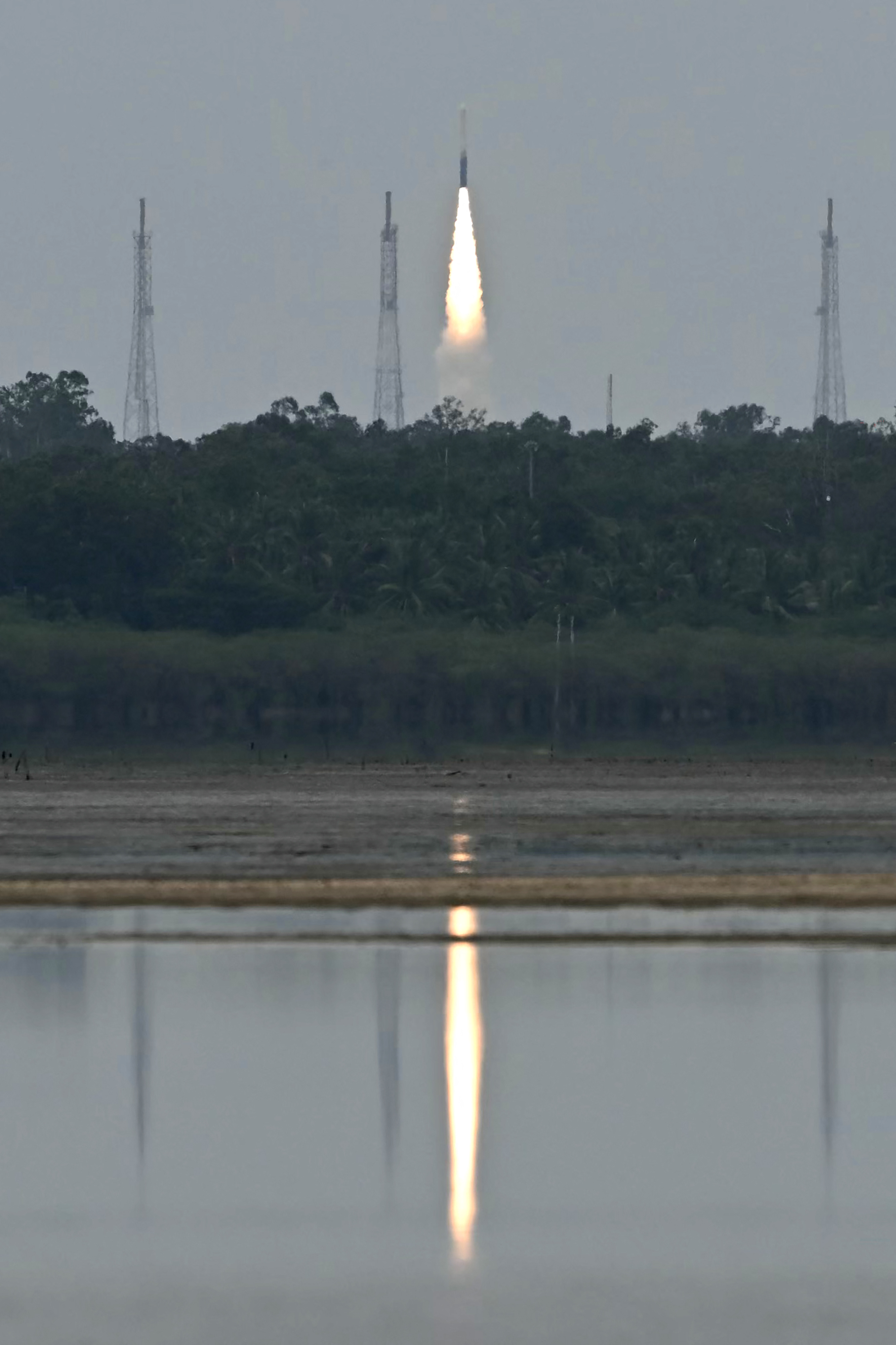 India's Skyroot Aerospace orbital rocket Vikram-1 blasts off from the Satish Dhawan Space Centre in Andhra Pradesh's Sriharikota on July 18, 2026. (Photo by R.Satish BABU / AFP)