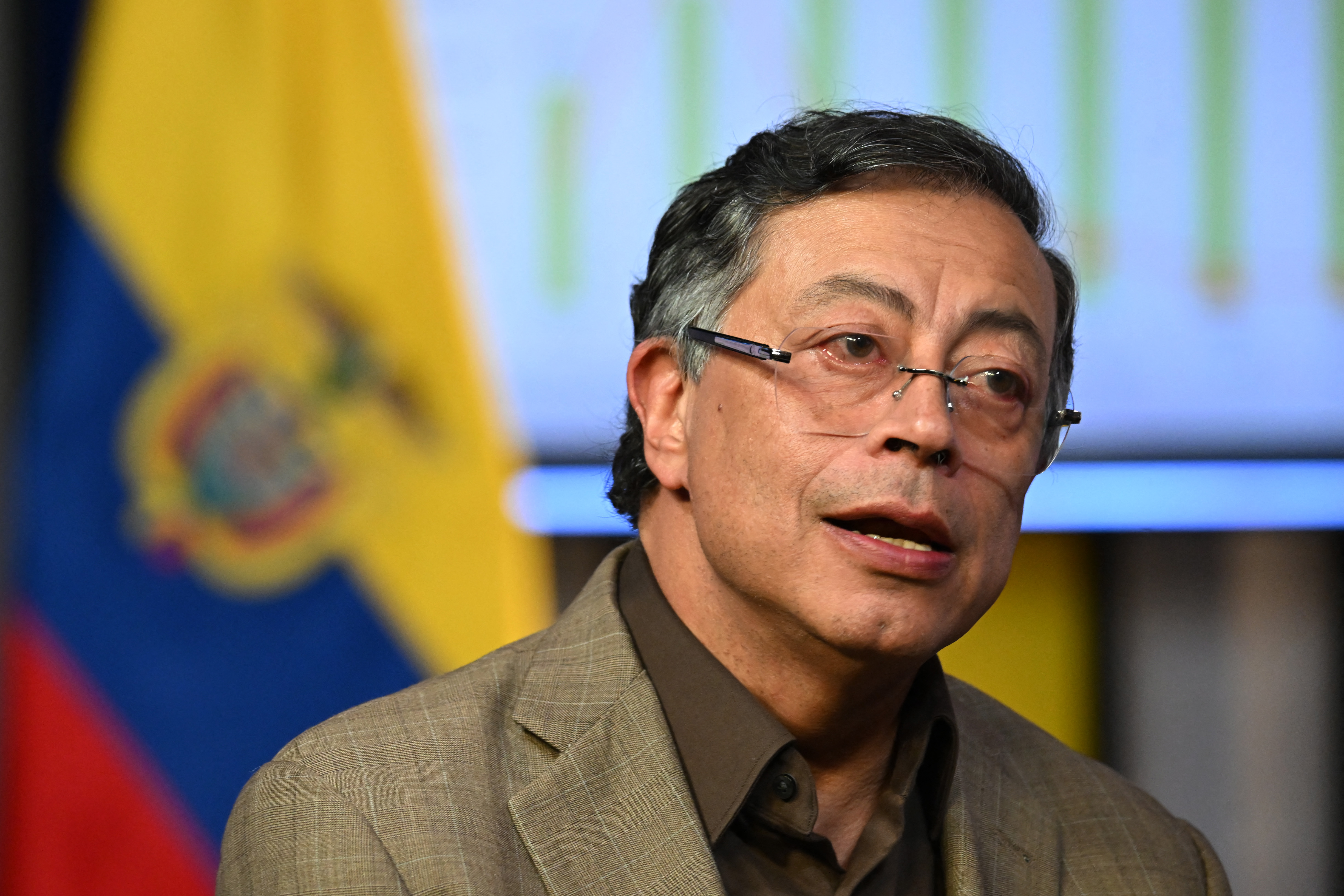 (FILES) Colombia's President Gustavo Petro speaks during an interview with AFP at the Casa de Narino Presidential Palace in Bogota on June 4, 2026.