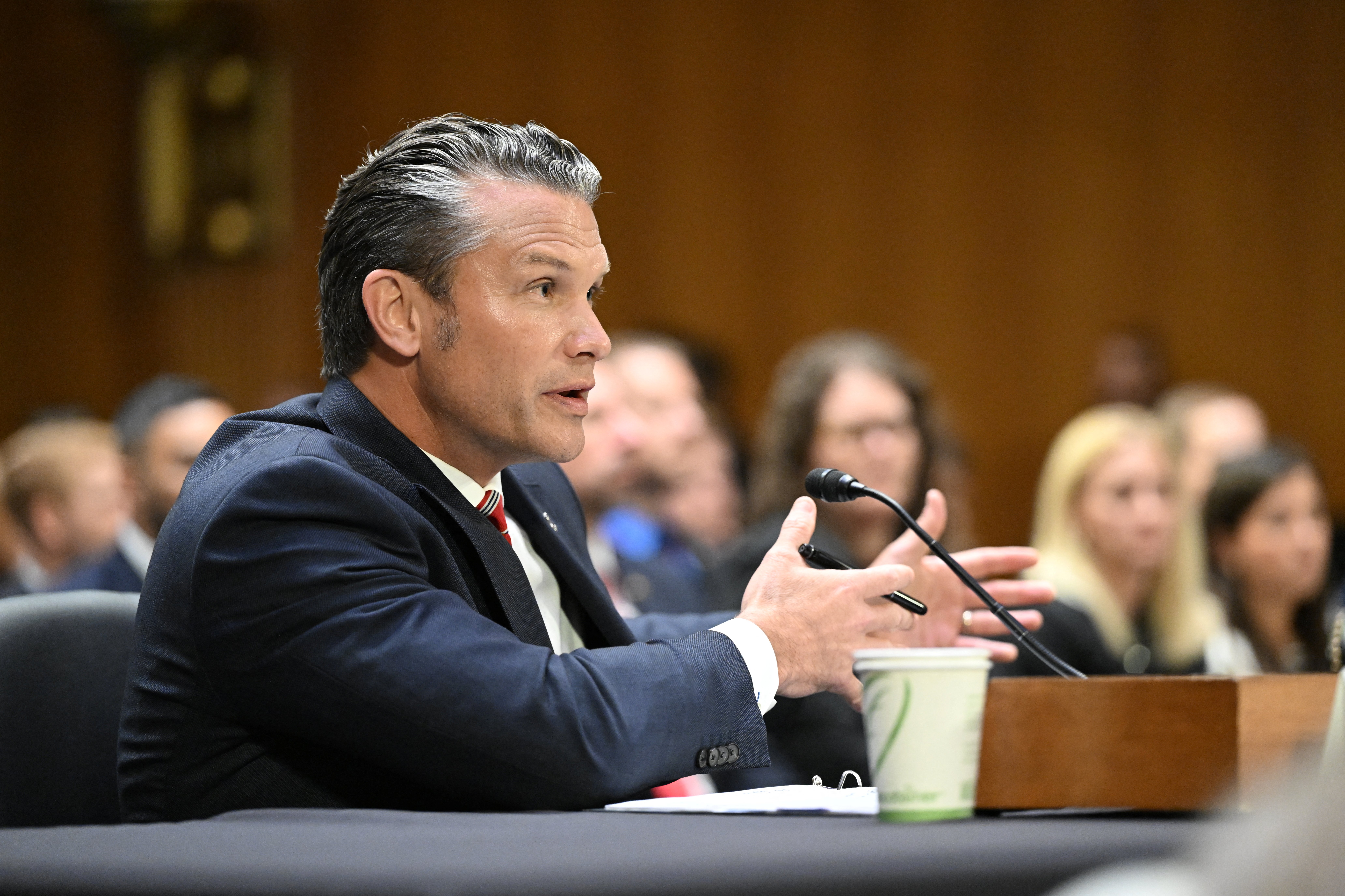 US Defense Secretary Pete Hegseth testifies during a Senate Committee on Appropriations hearing on Capitol Hill in Washington, DC, on July 21, 2026.