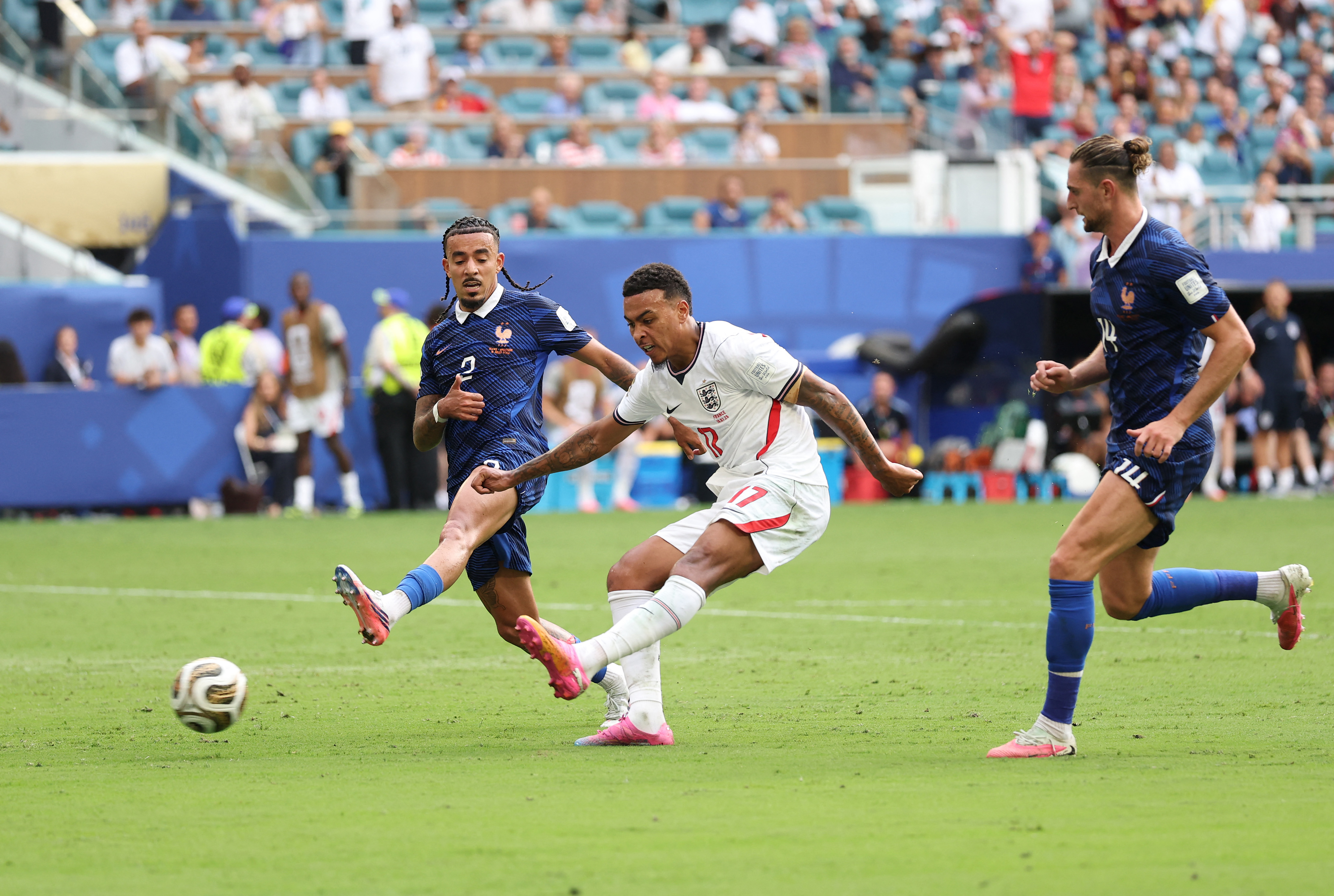 Morgan Rogers in action for England against France during the third-place playoff in World Cup