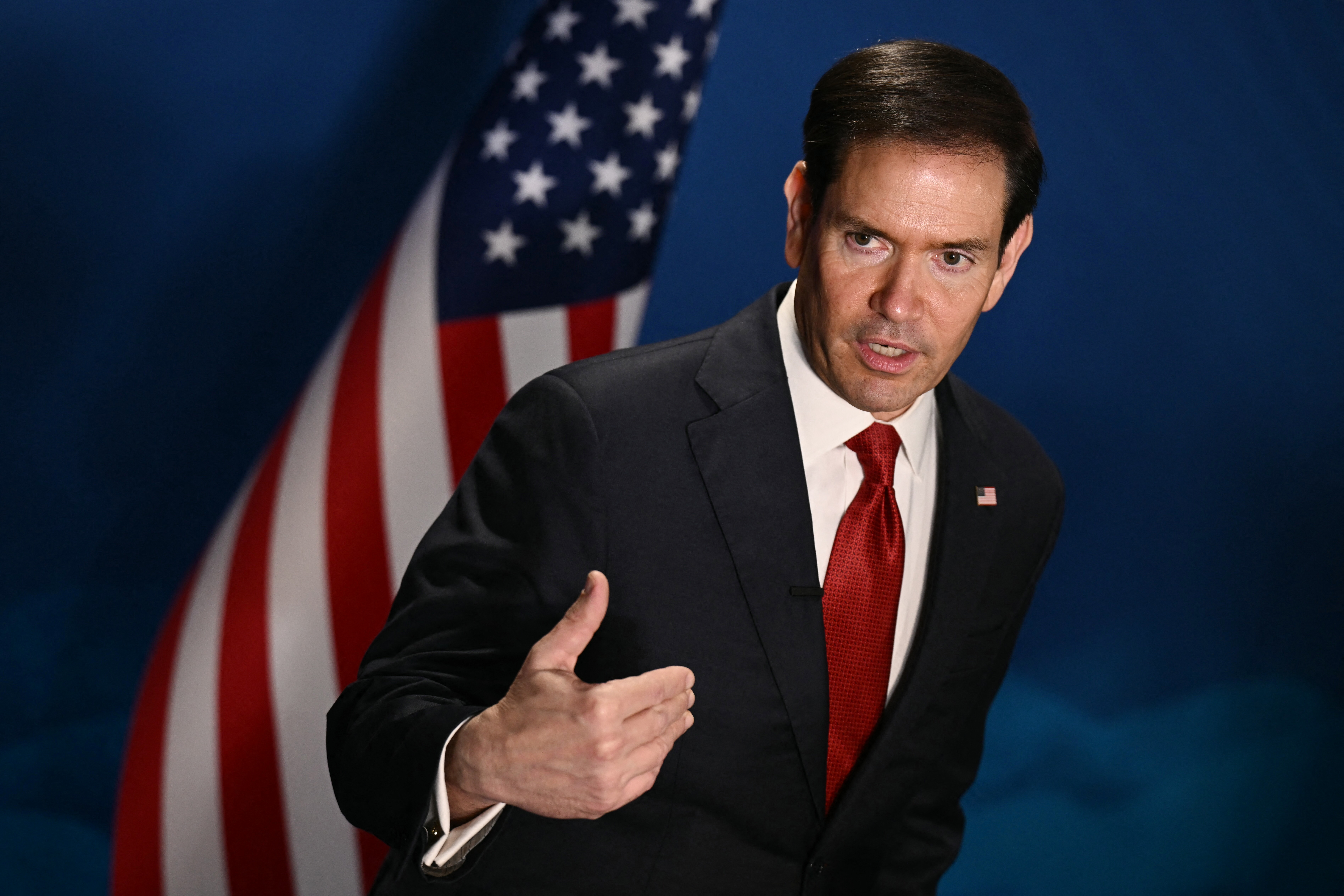 US Secretary of State Marco Rubio speaks to the press on the sidelines of the Association of Southeast Asian Nations (ASEAN) Foreign Ministers Meeting in Pasay, Metro Manila on July 23, 2026. (Photo by Brendan SMIALOWSKI / POOL / AFP)
