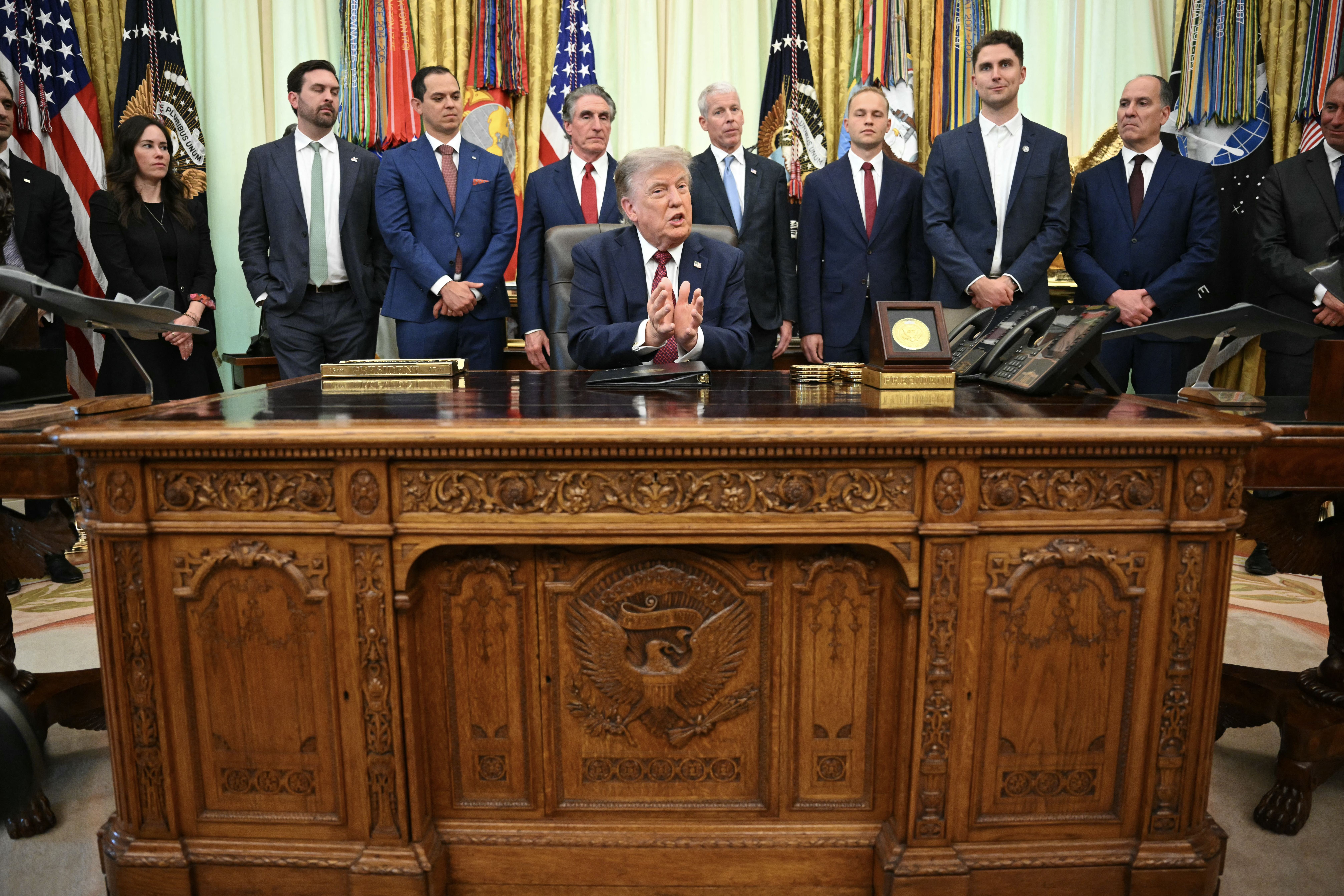 US President Donald Trump makes an announcement on American Nuclear Innovation in the Oval Office of the White House in Washington, DC, on July 24, 2026.