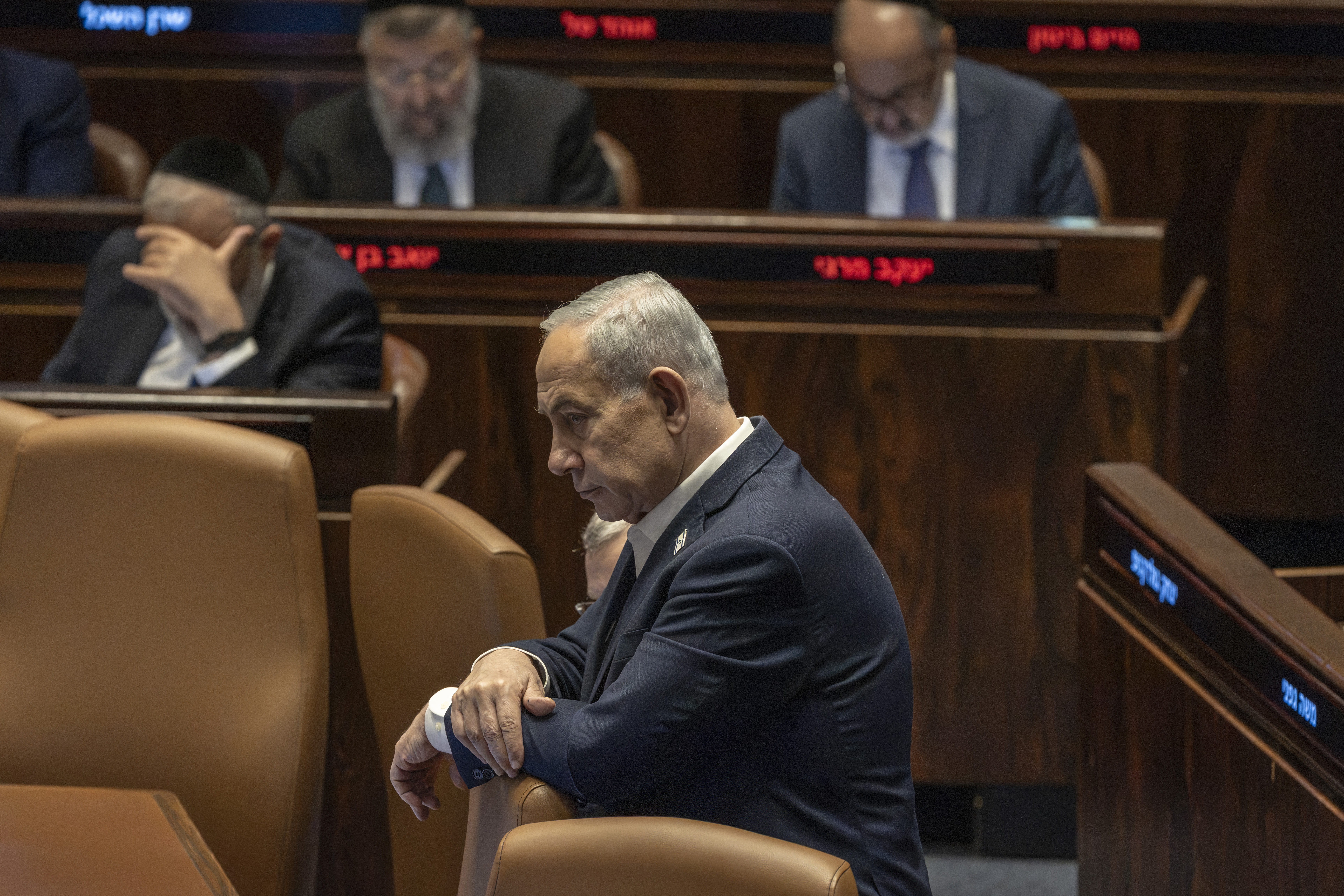 TOPSHOT - Israel's Prime Minister Benjamin Netanyahu attends a session of the Israeli Parliament at the Knesset in Jerusalem on July 16, 2026, before the start of the election recess ahead of the October 27 general election. (Photo by ilia YEFIMOVICH / AFP)