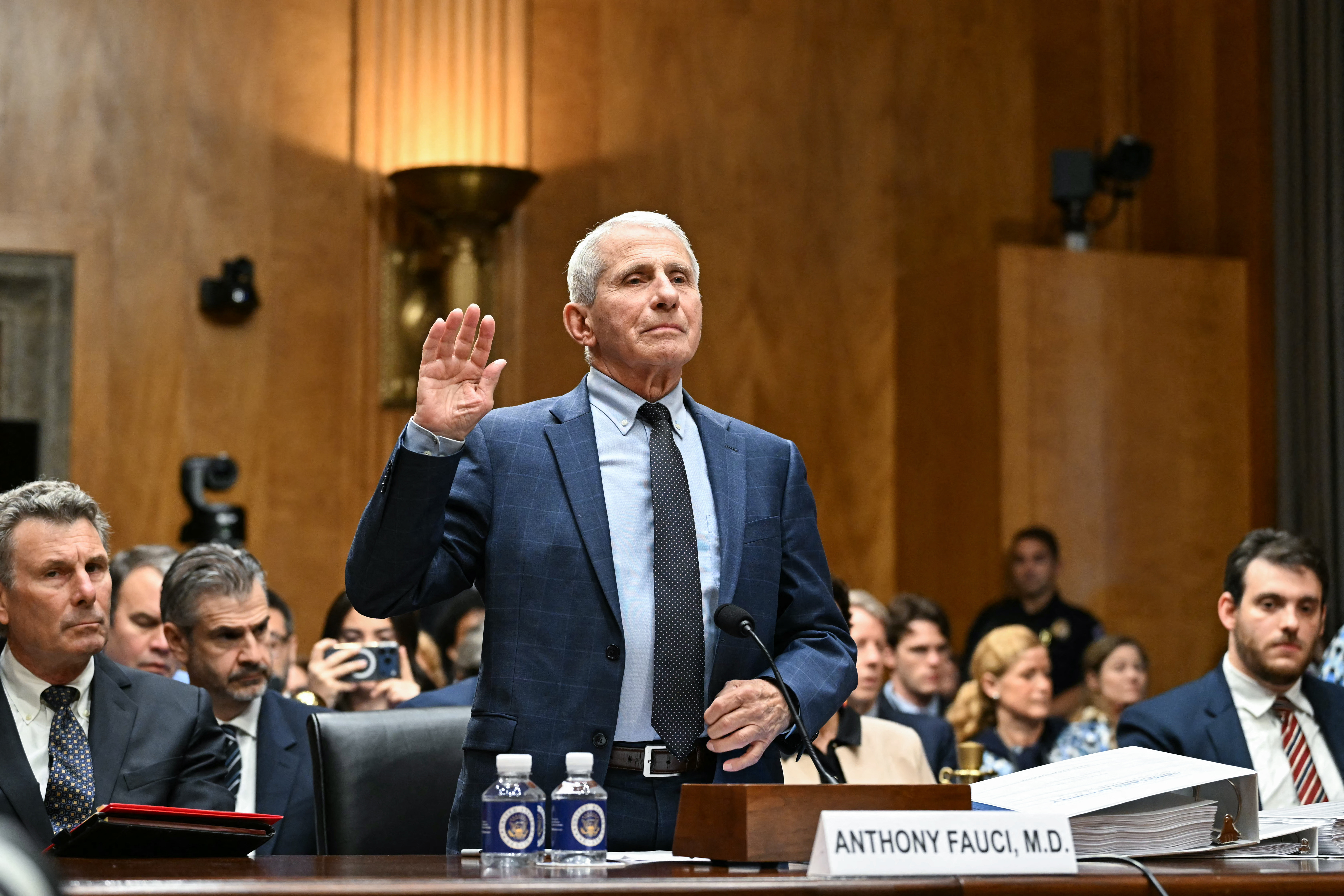 Dr. Anthony Fauci is sworn in during a Senate Homeland Security and Governmental Affairs committee hearing on Capitol Hill in Washington, DC, on July 29, 2026.