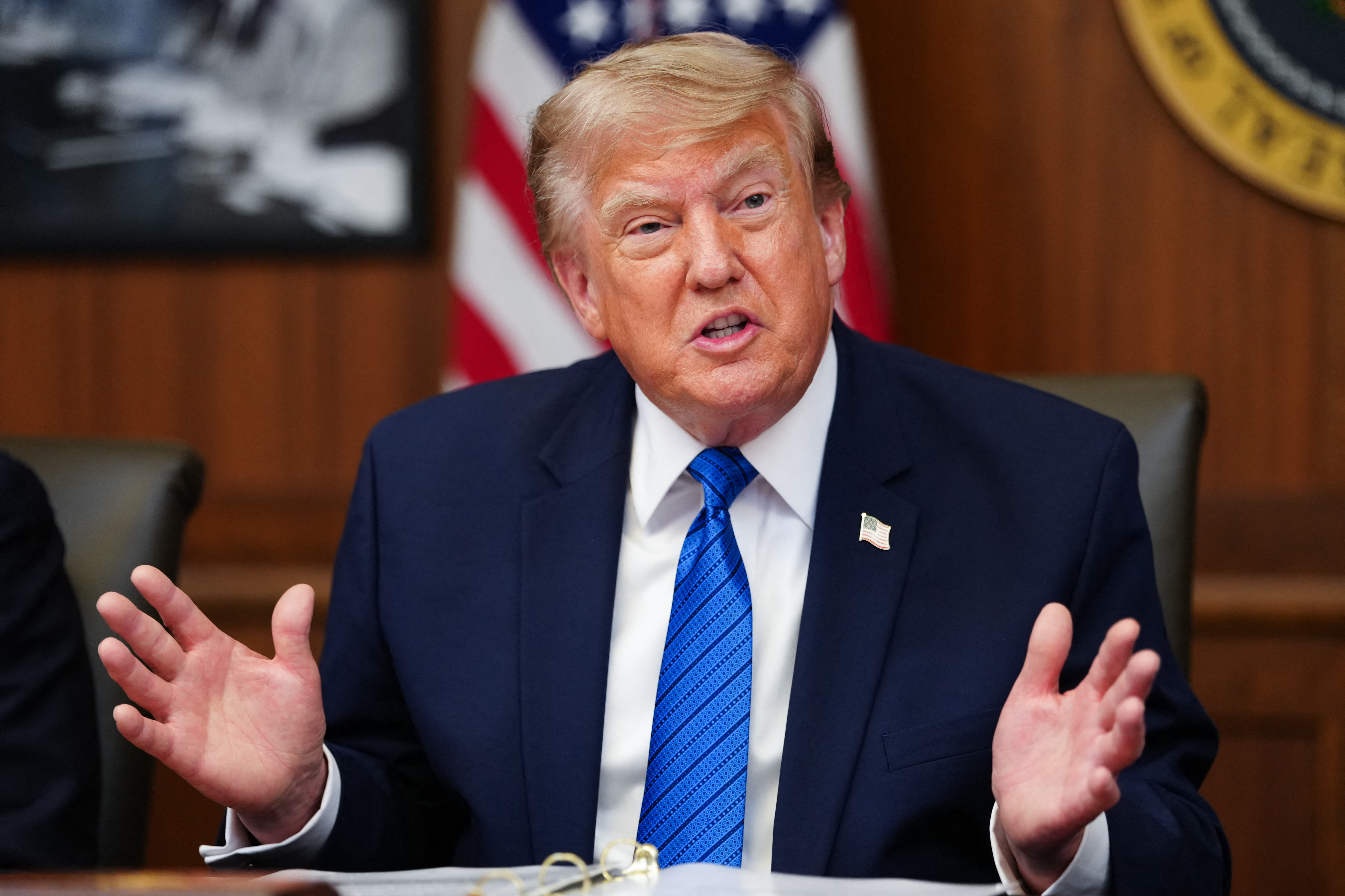 US President Donald Trump speaks during a Cabinet meeting at Camp David in Maryland, on July 31, 2026. (Photo by Aaron Schwartz / AFP)