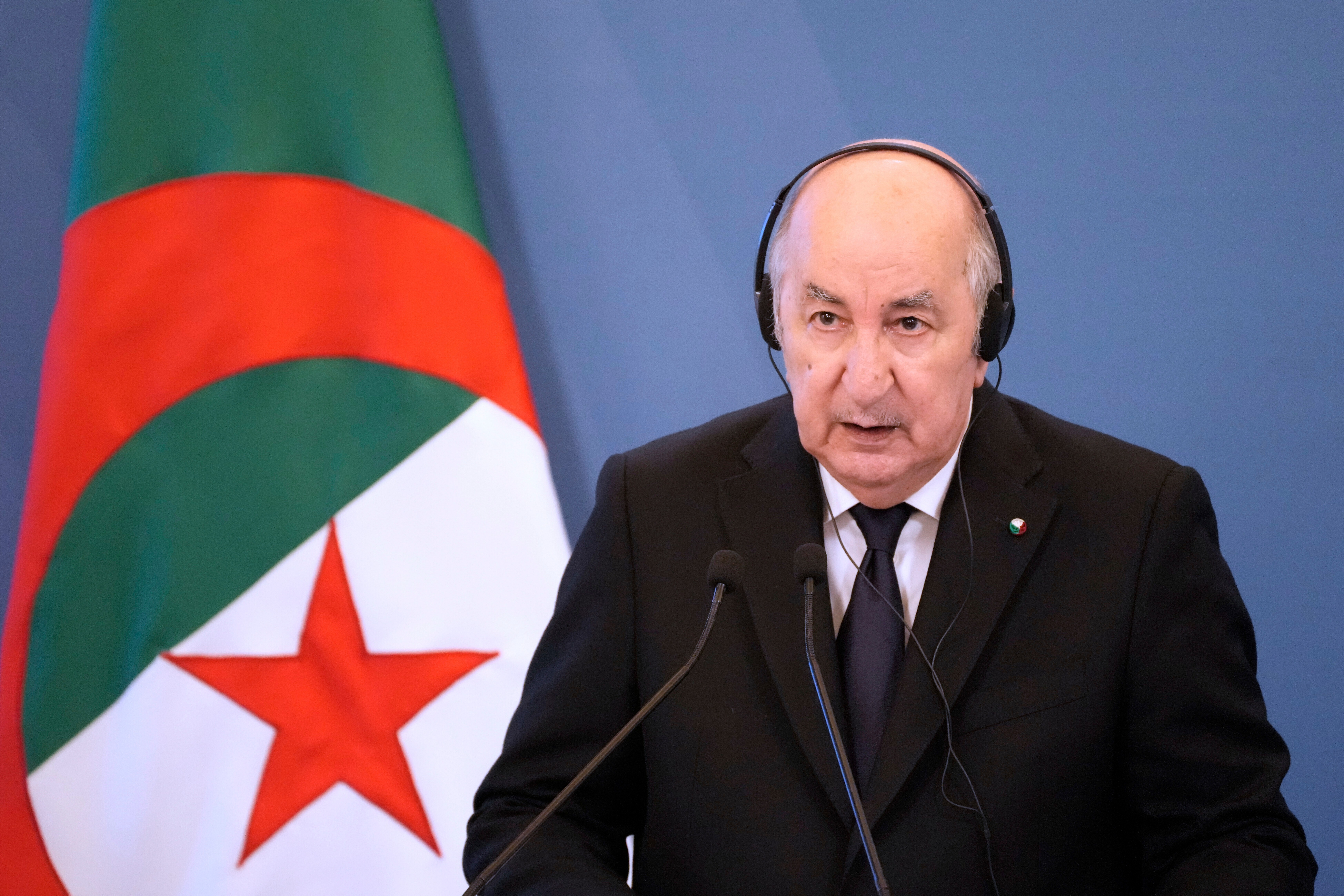 Algeria's President Abdelmadjid Tebboune during his meeting with Italian Premier Giorgia Meloni at Villa Pamphilj in Rome, July 23, 2025