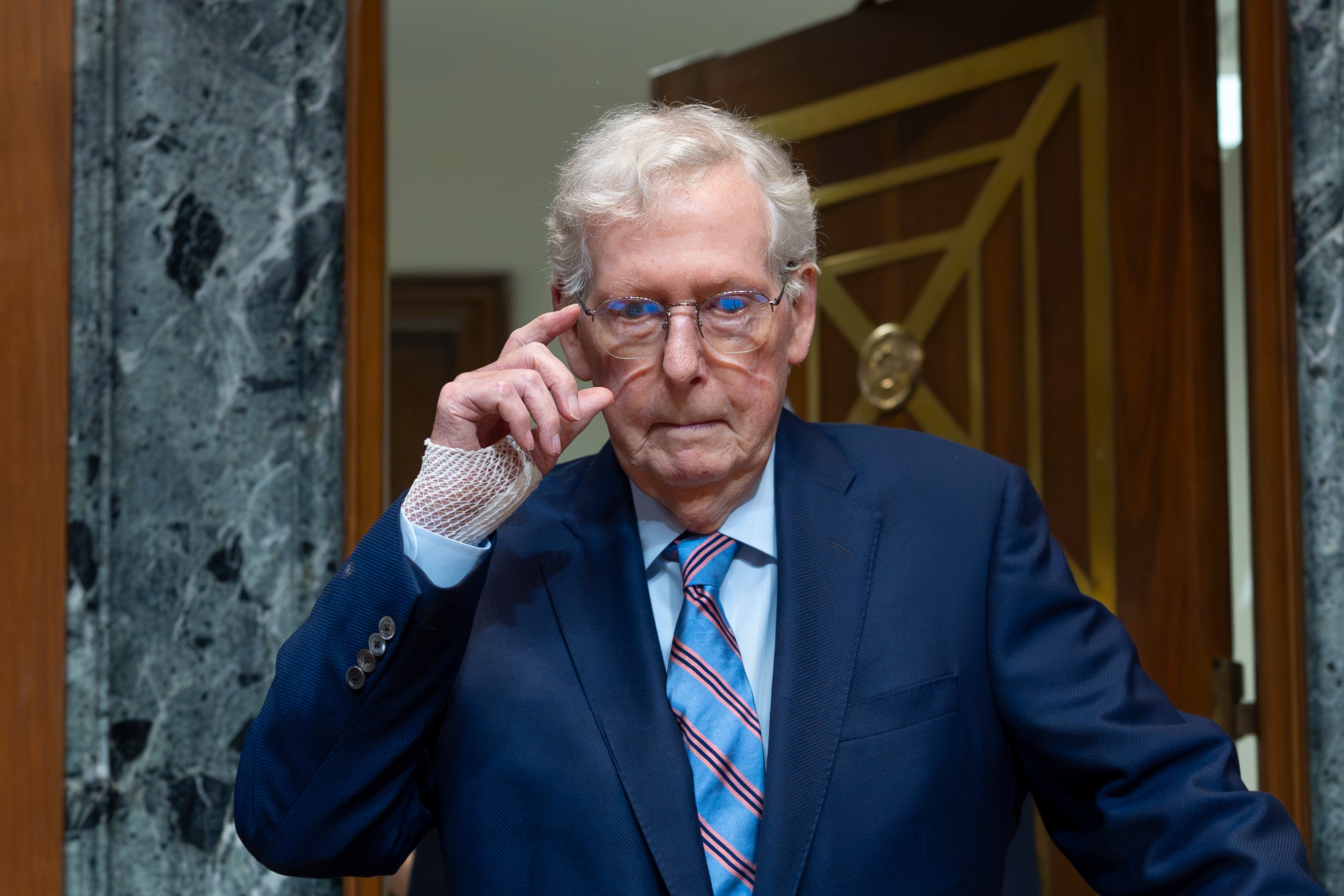 FILE — Sen. Mitch McConnell, R-Ky., chair of the Senate Defense Appropriations Subcommittee, arrives for a hearing on President Donald Trump's funding requests for the Army, at the Capitol in Washington, May 19, 2026. (AP Photo/J. Scott Applewhite, File)