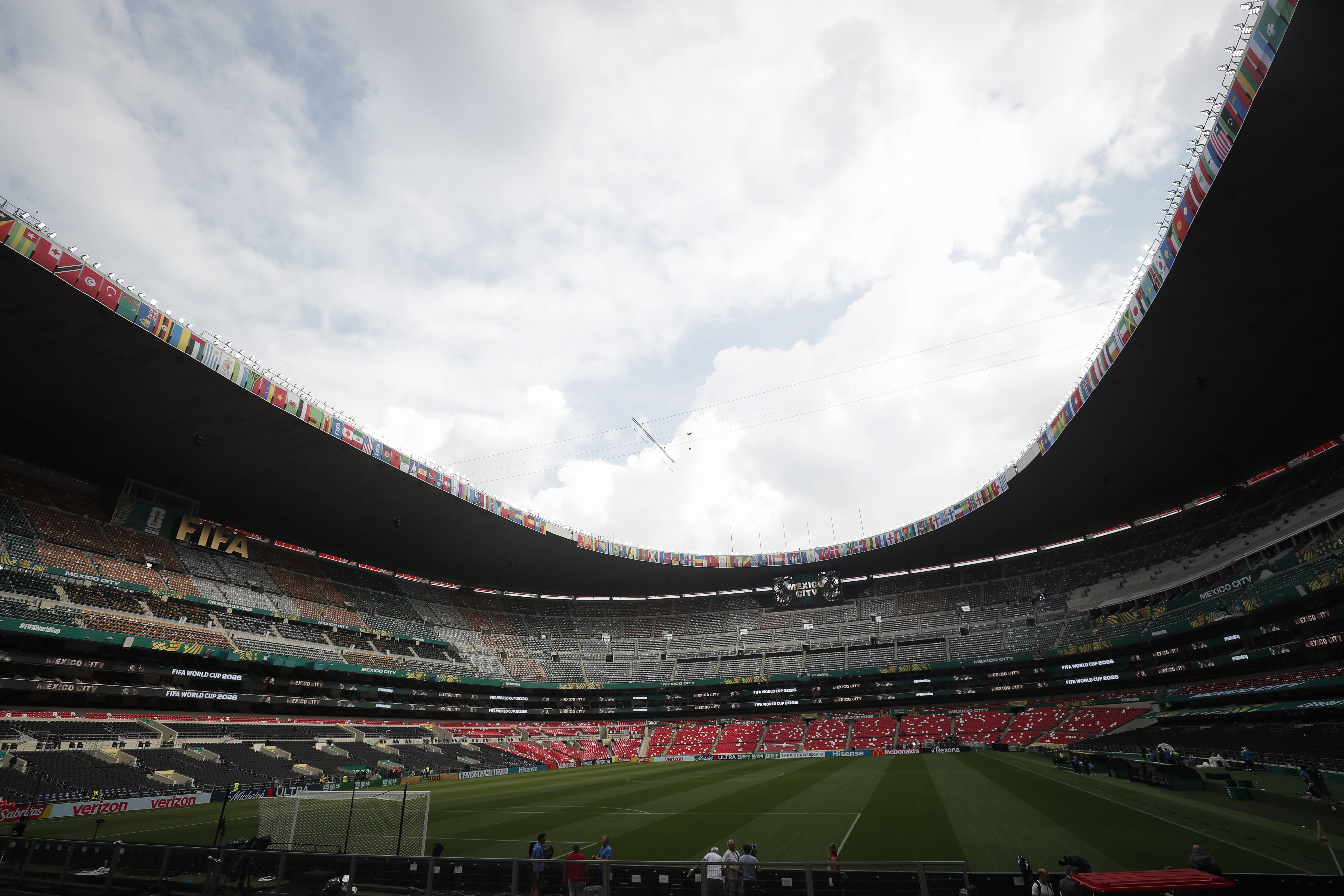 epa13029469 South African players during a pitch inspection at the Mexico City Stadium, also known as the Estadio Azteca, in Mexico City, Mexico, 09 June 2026. The South African team inspected the pitch one day before the 2026 World Cup opening match against host country Mexico. EPA/ISAAC ESQUIVEL