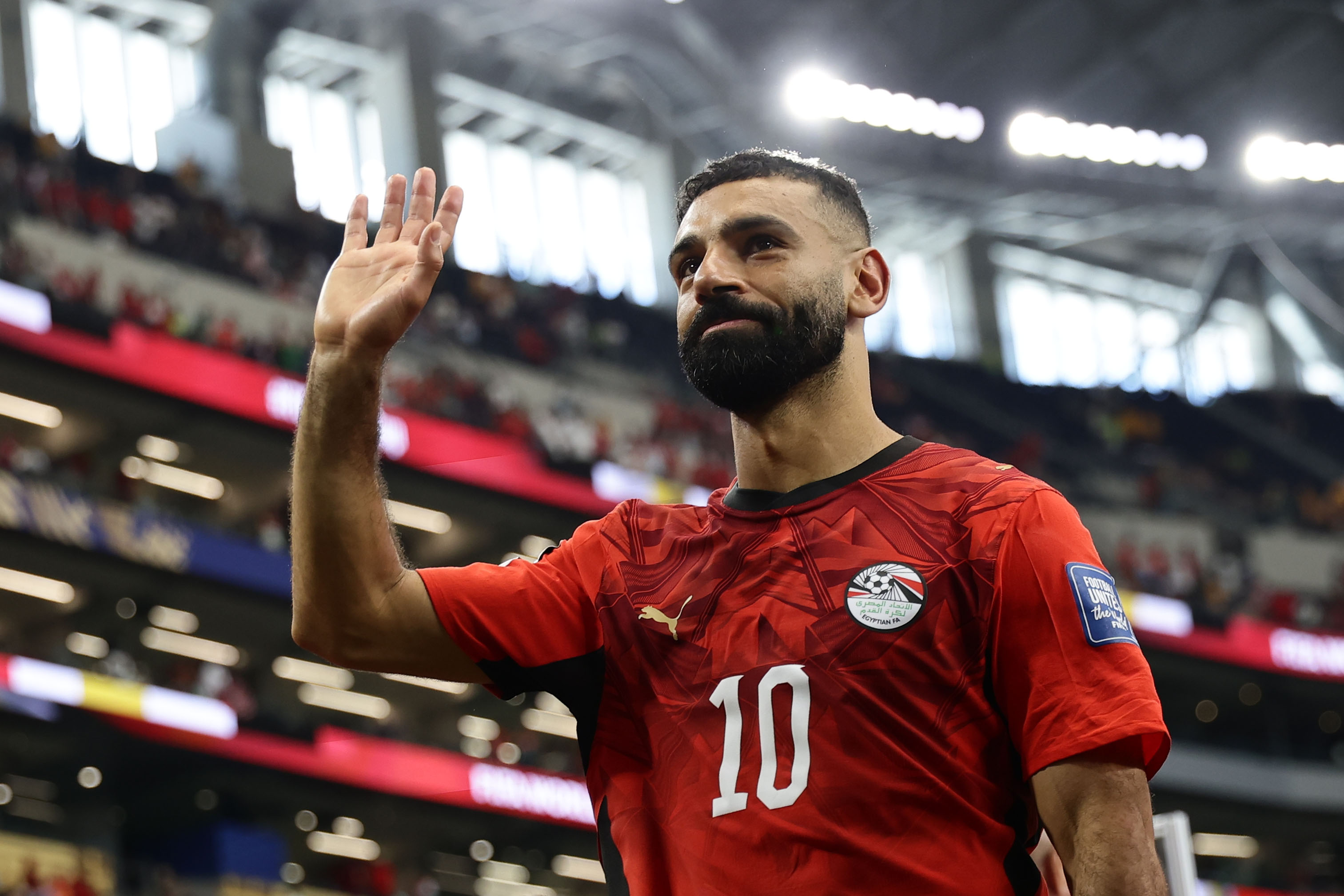 epa13084451 Mohamed Salah of Egypt celebrates after winning the FIFA World Cup 2026 Round of 32 match Australia against Egypt, in Dallas, USA, 03 July 2026. EPA/CHRISTOPHER NEUNDORF