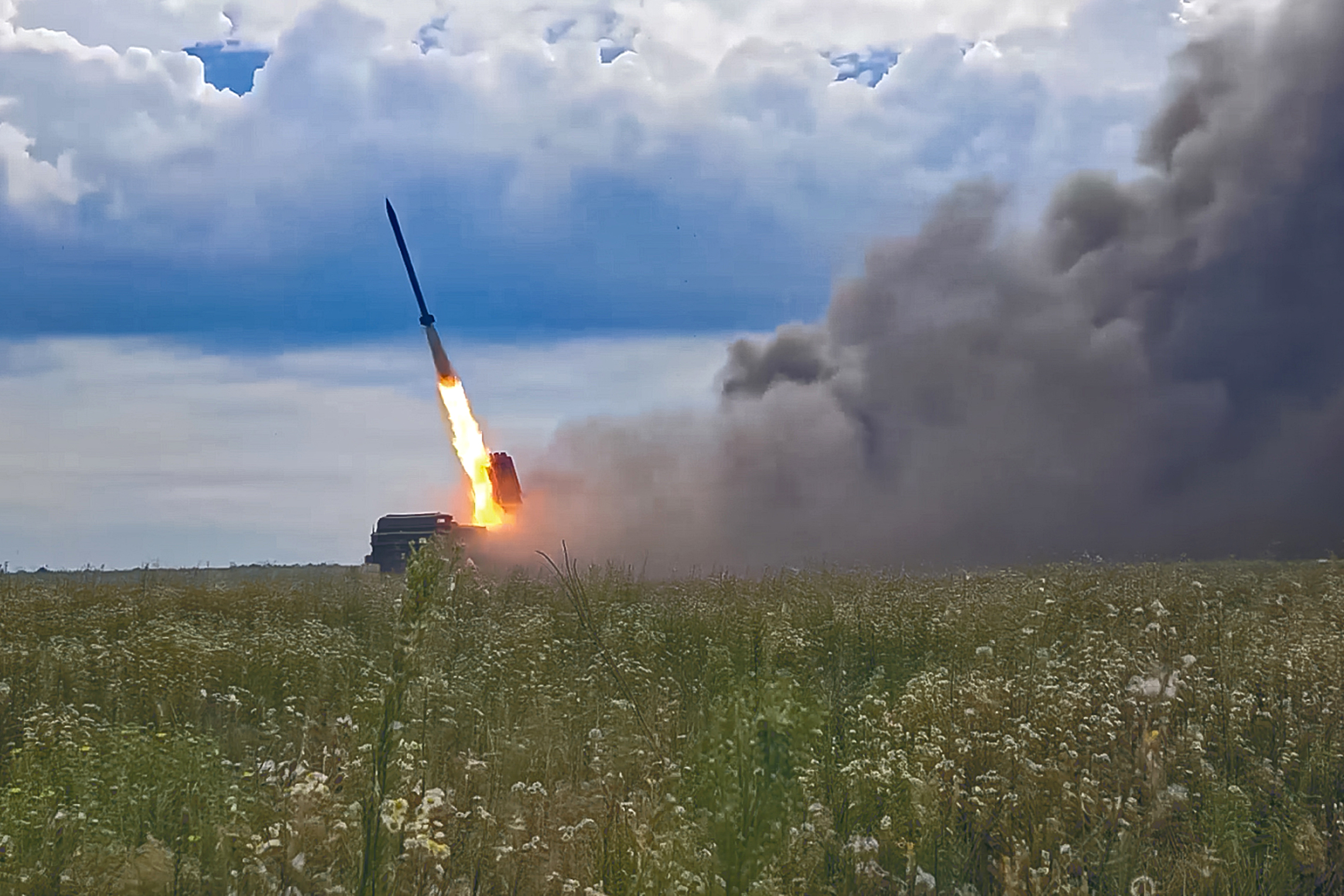 epa13127495 A still image taken from a handout video provided by the Russian Defence Ministry press service on 23 July 2026 shows a Russian 220mm heavy multiple launch rocket system Uragan firing at an undisclosed location in Ukraine. EPA/RUSSIAN DEFENCE MINISTRY PRESS SERVICE HANDOUT HANDOUT EDITORIAL USE ONLY/NO SALES