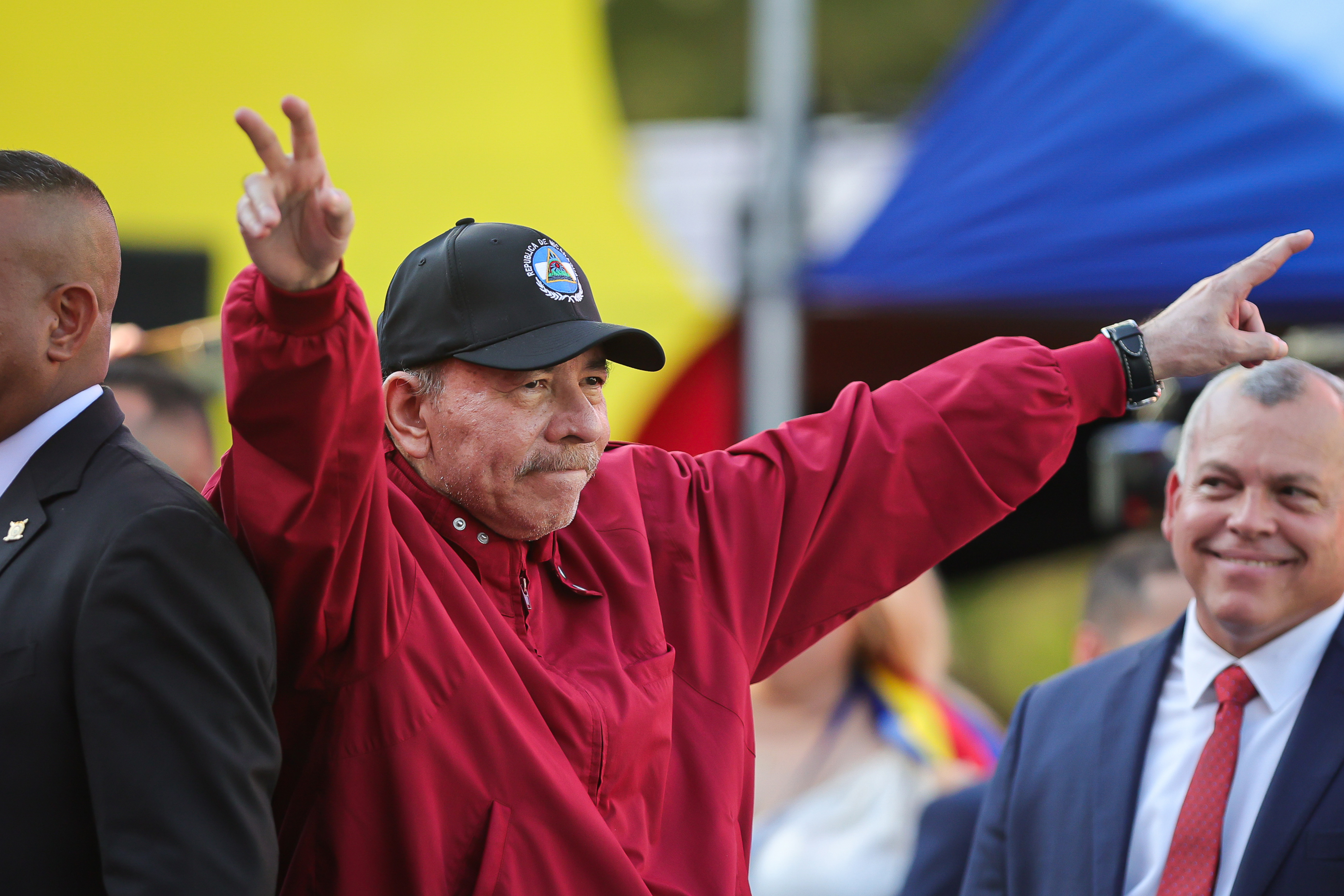CARACAS, VENEZUELA - JANUARY 10: President of Nicaragua Daniel Ortega waves at Palacio Federal Legislativo on January 10, 2025 in Caracas, Venezuela. Nicolas Maduro takes oath as president of Venezuela for a third consecutive term amidst tension in the country and a day after the opposition leader Maria Corina Machado was intercepted by governmental forces after taking part in an anti-government rally. Maduro claims to have won the election while the opposition leader Edmundo Gonzalez affirms he has won and, consequently, he is the legitimate president of Venezuela. (Photo by Jesus Vargas/Getty Images)