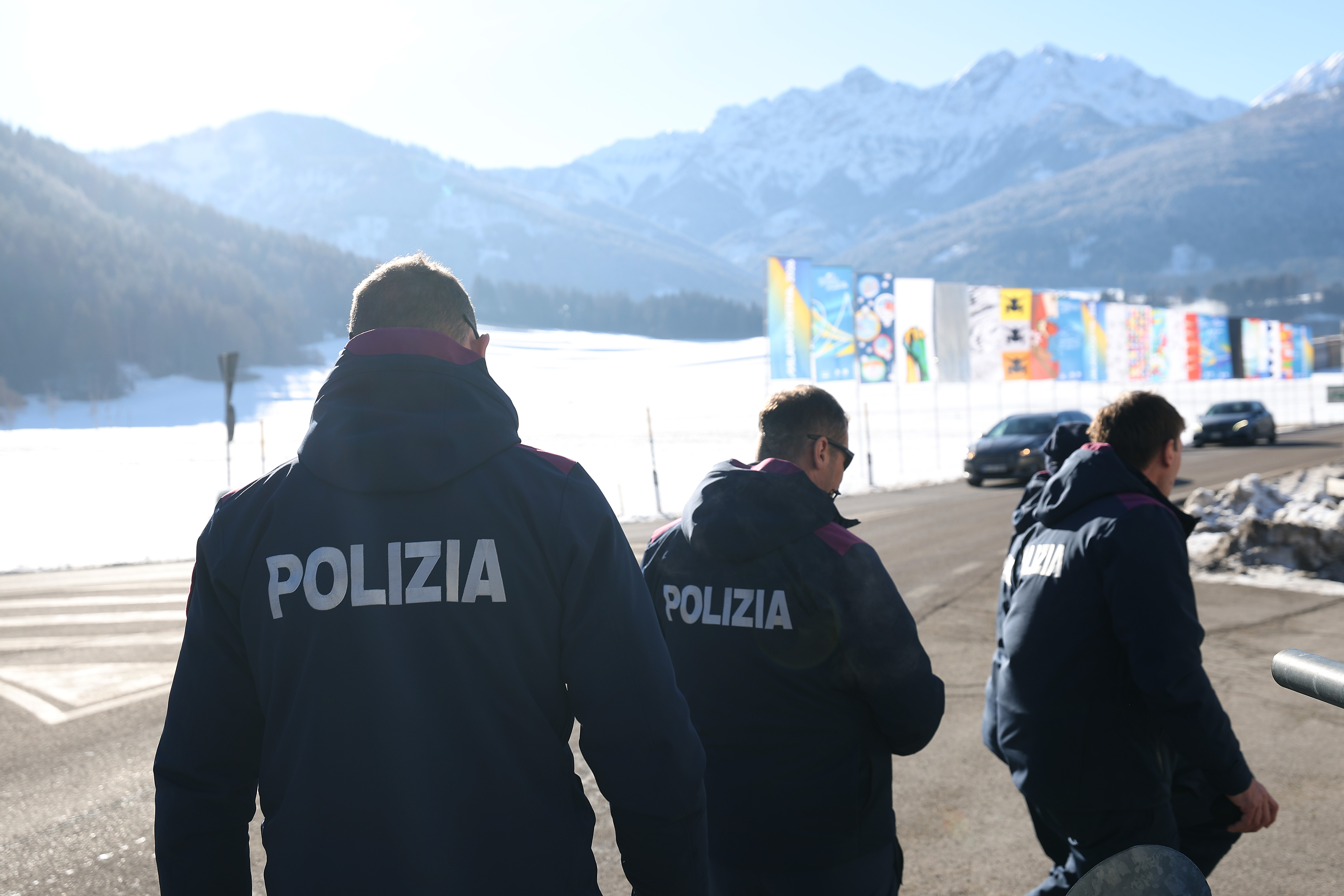 ANTHOLZ-ANTERSELVA, ITALY - JANUARY 31: A general view with police in Antholz Village ahead of the Milano Cortina 2026 Winter Olympics on January 31, 2026 in Antholz-Anterselva, Italy. (Photo by Alexander Hassenstein/Getty Images)