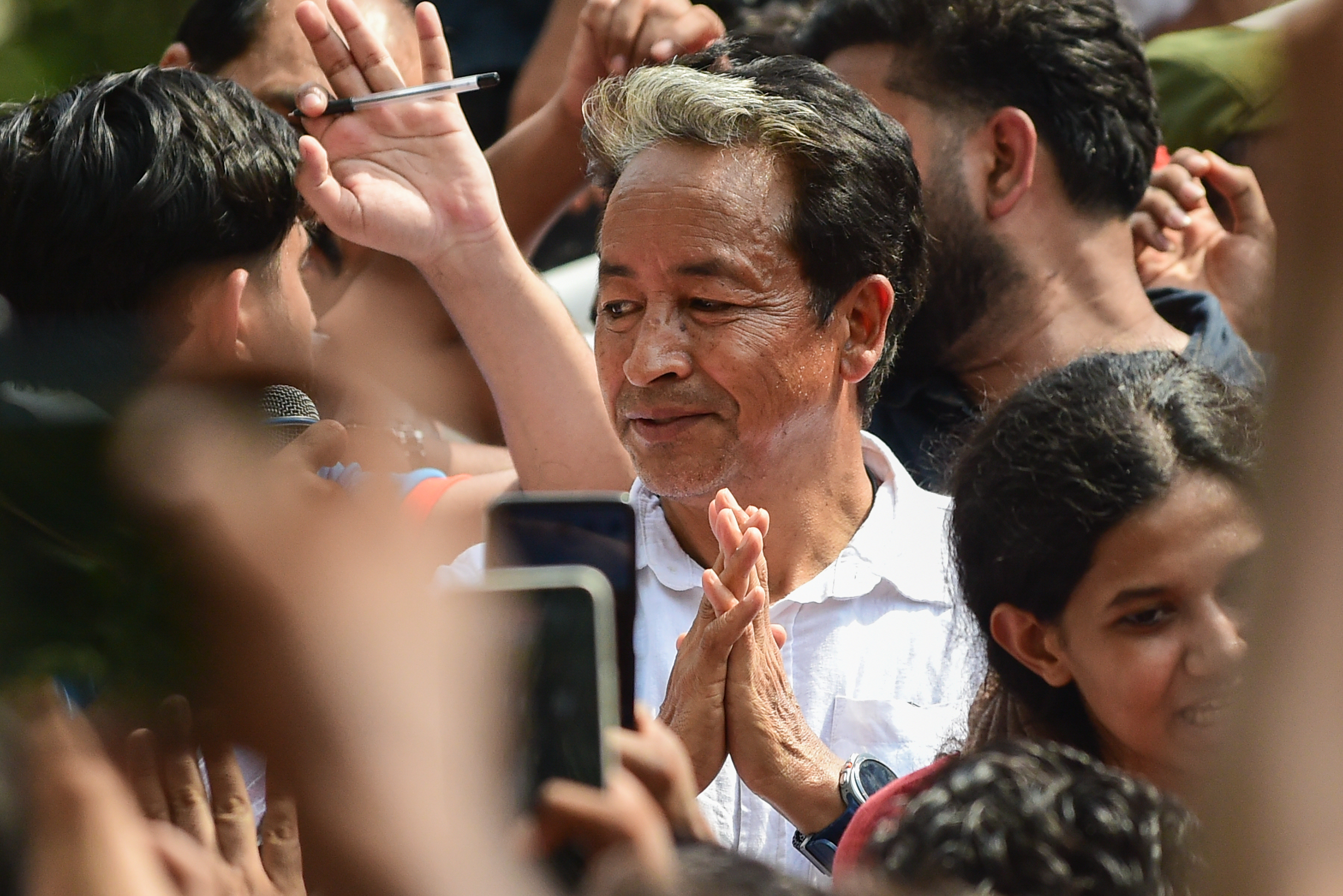 NEW DELHI, INDIA - JUNE 06: Indian activist and education reformer Sonam Wangchuk takes part in a protest demanding the resignation of the Education Minister over alleged examination paper leaks on June 06, 2026 in New Delhi, India. The Cockroach Janta Party (CJP) is a viral, Gen Z-led parody movement founded by political communications strategist Abhijeet Dipke, which uses a cockroach as its mascot to mock political dysfunction. (Photo by Ritesh Shukla/Getty Images)