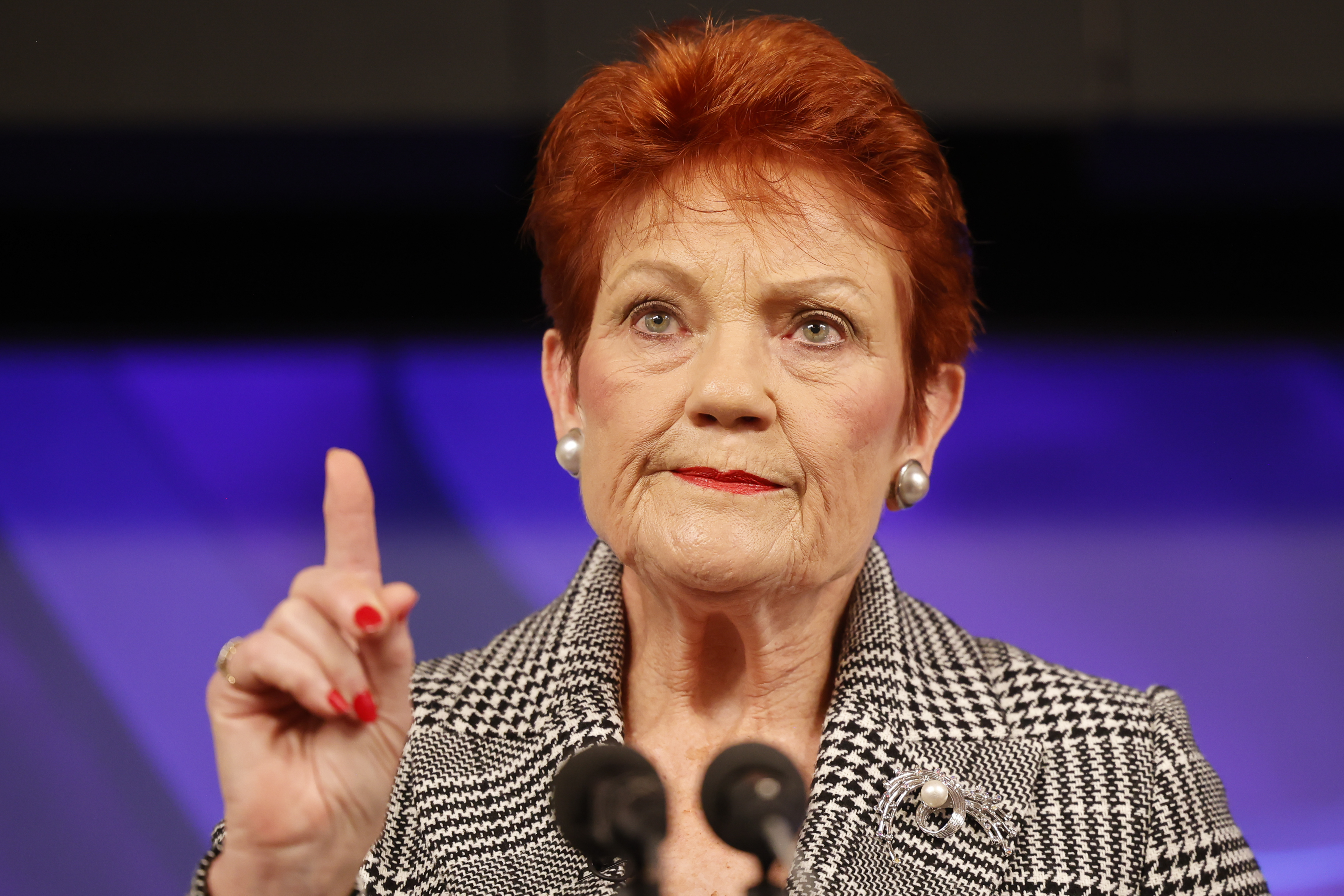 One Nation Leader Pauline Hanson speaks at the National Press Club on June 17, 2026 in Canberra, Australia