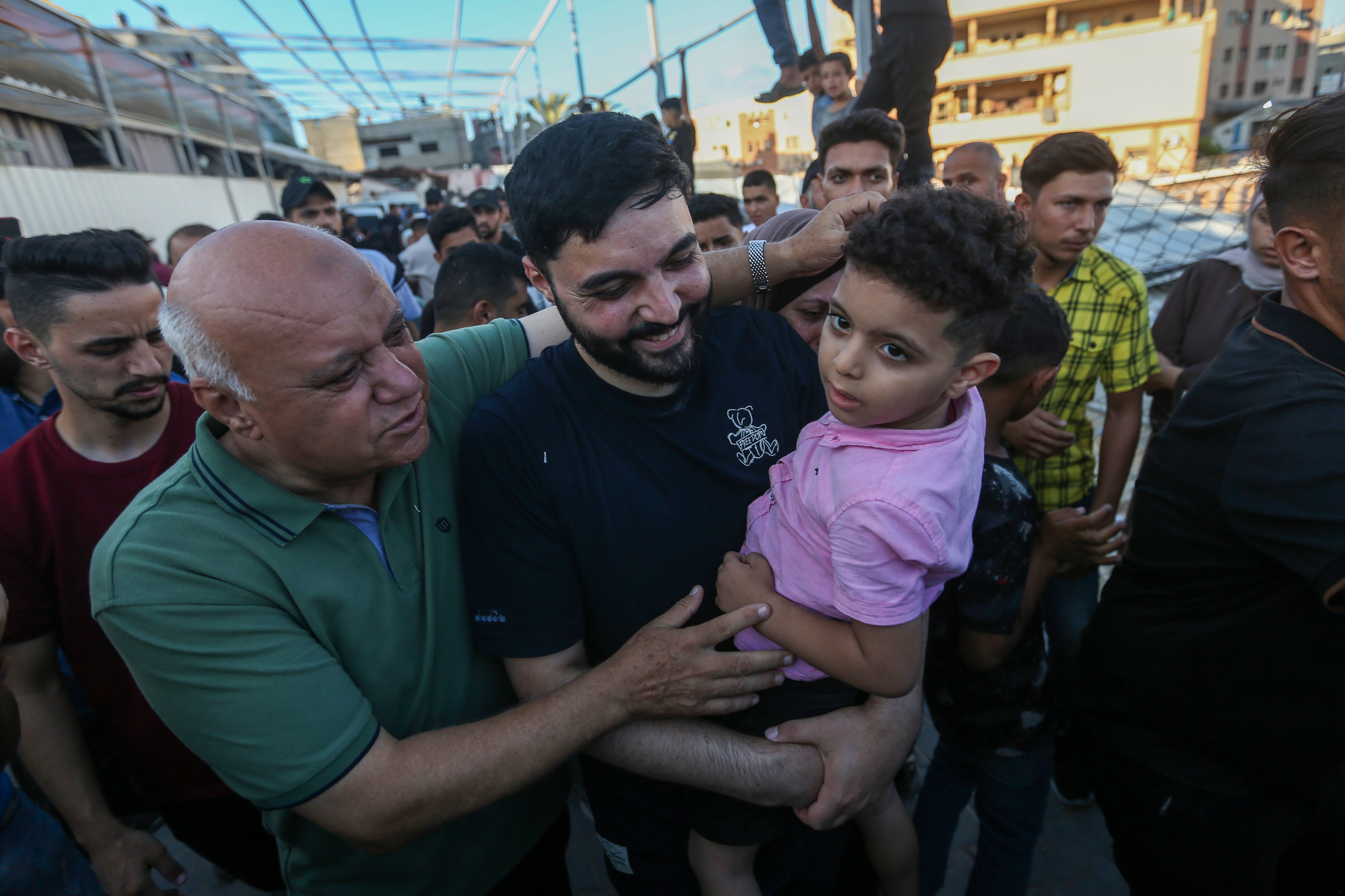 KHAN YUNIS, GAZA - JULY 27: Prisoners released from Israeli custody arrive at Nasser Hospital on July 27, 2026 in Khan Yunis, Gaza. (Photo by Ahmad Hasaballah/Getty Images)