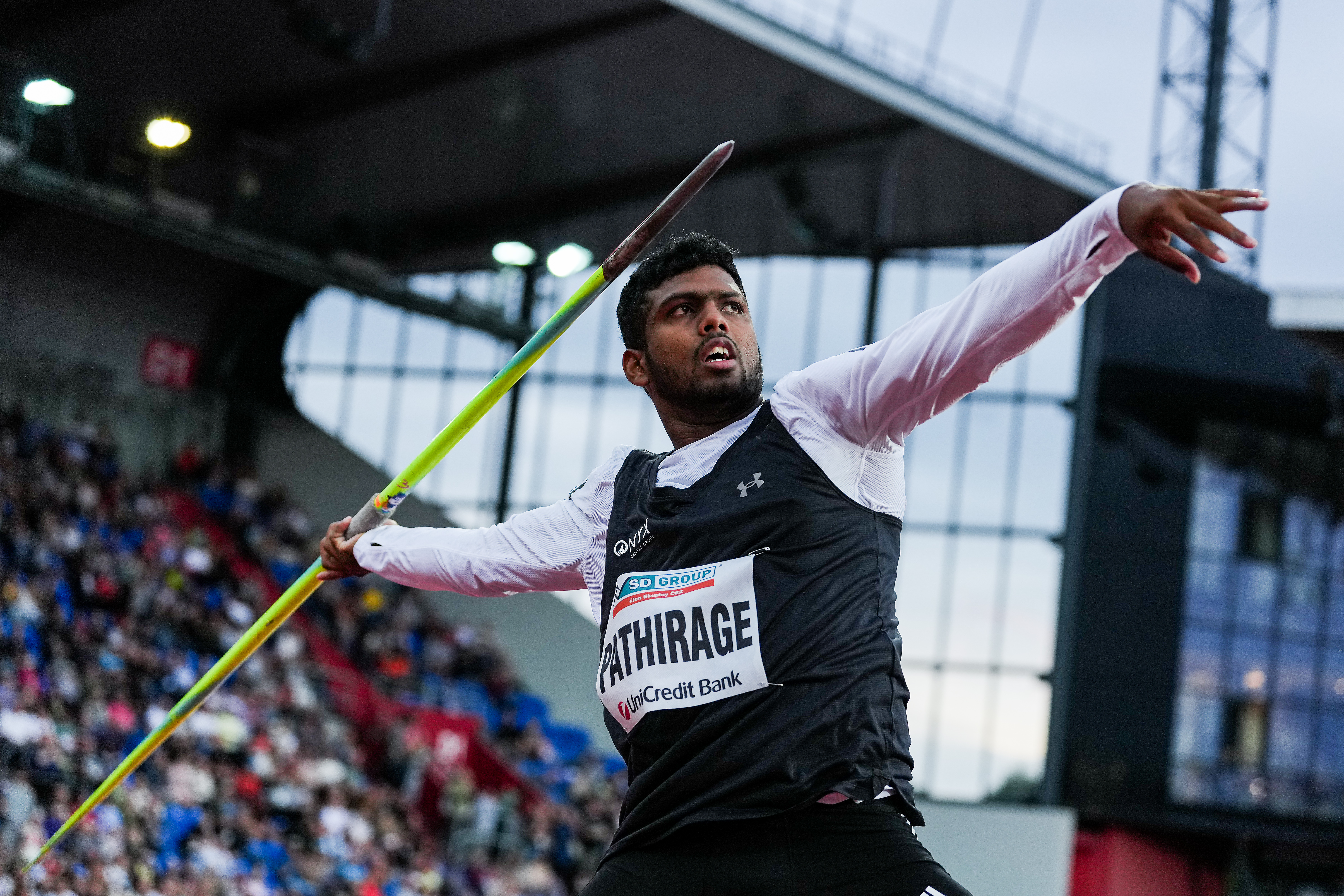 OSTRAVA, CZECH REPUBLIC - JUNE 16: Rumesh Tharanga Pathirage from Sri Lanka competes in the Javelin Throw Men competition during the 65th Ostrava Golden Spike, part of the World Athletics Continental Tour Gold 2026 at Mestsky Stadium on June 16, 2026 in Ostrava, Czech Republic. (Photo by Sona Maleterova/Getty Images)