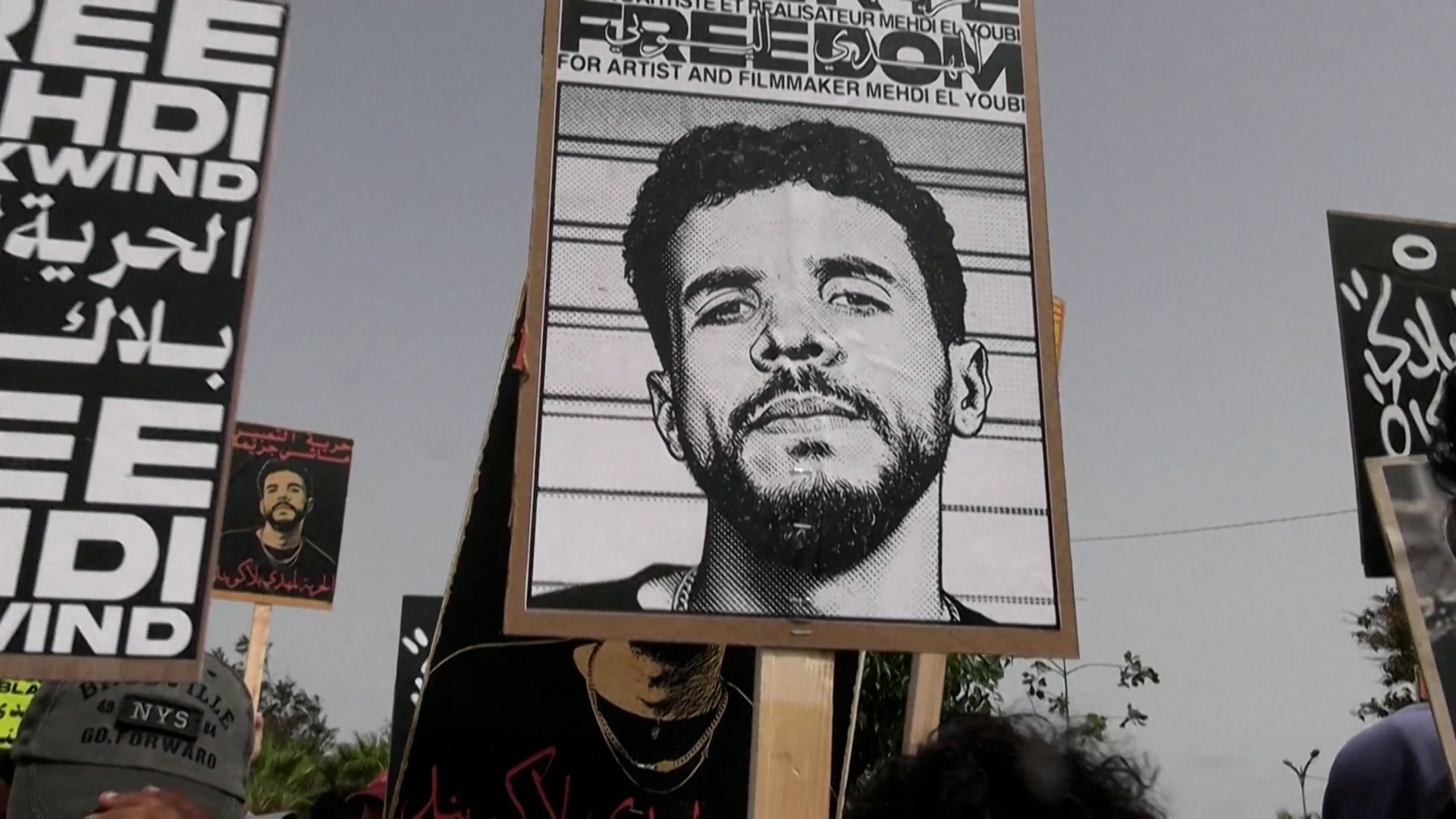 Moroccans rally outside Casablanca court for release of rapper [HICHAM RAFIH / AFPTV / AFP]