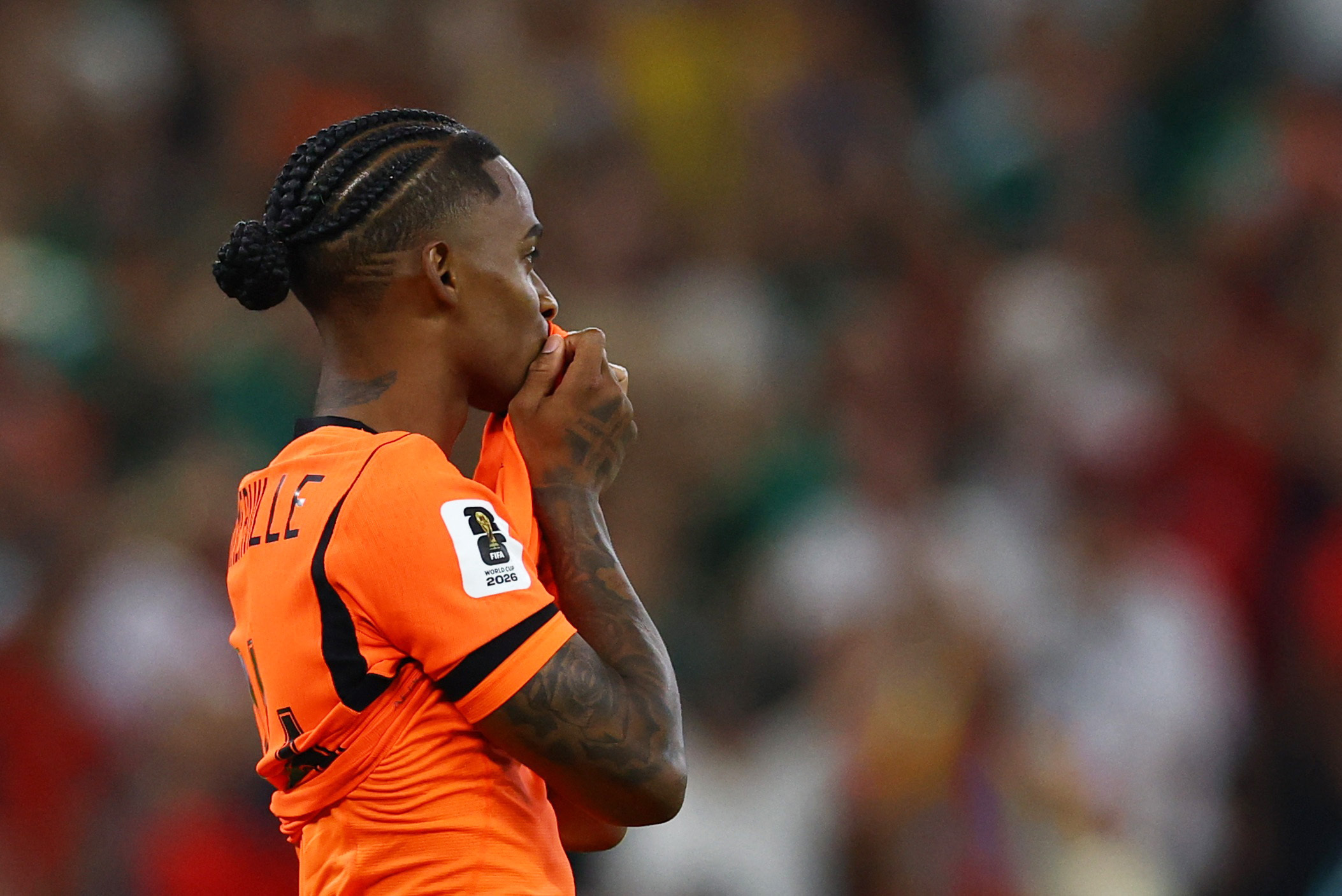 Soccer Football - FIFA World Cup 2026 - Round of 32 - Netherlands v Morocco - Estadio Monterrey, Monterrey, Mexico - June 29, 2026 Netherlands' Crysencio Summerville reacts as he has his penalty saved by Morocco's Yassine Bounou during a penalty shootout REUTERS/Daniel Becerril