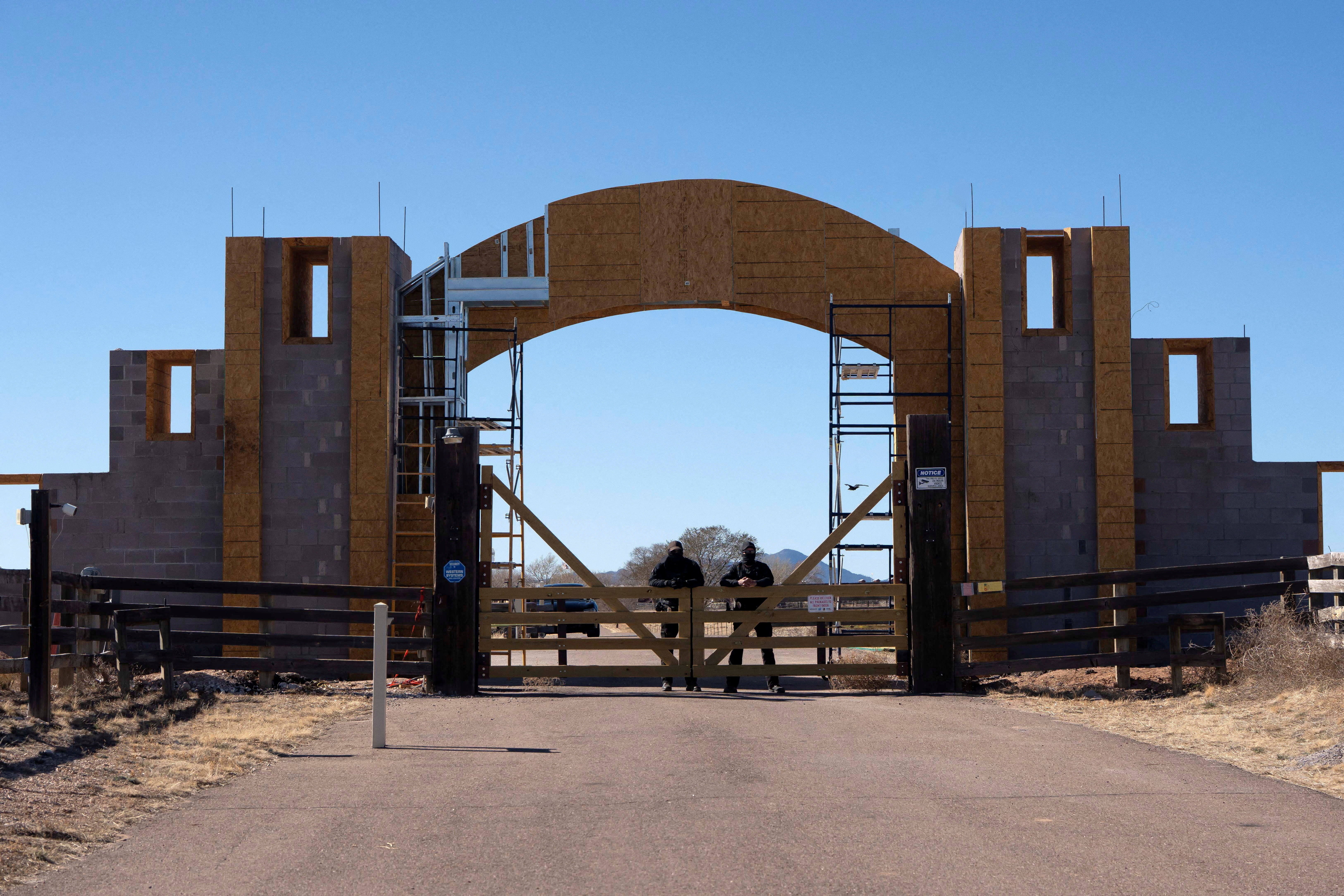 FILE PHOTO: Armed guards protect the entrance to Zorro Ranch, a property formerly owned by Jeffrey Epstein, on International Women’s Day near Stanley, New Mexico, U.S. March 8, 2026. REUTERS/Rebecca Noble/File Photo