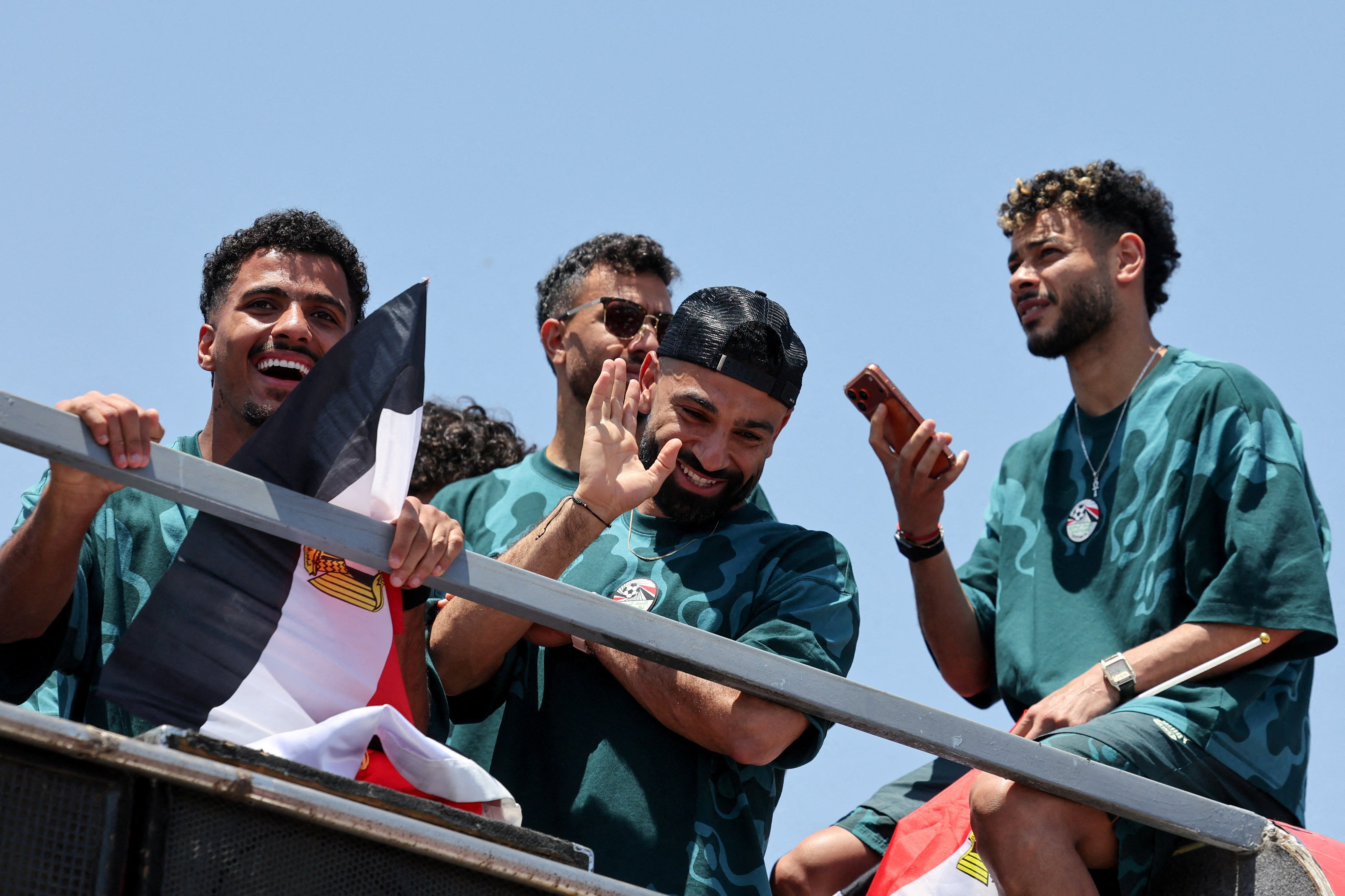 Egypt's Mohamed Salah waves as Egypt's national team is welcomed by fans at El Alamein International Airport upon its return from the 2026 FIFA World Cup, ahead of an official reception by President Abdel Fattah al-Sisi, in El Dabaa, Egypt, July 10, 2026. REUTERS/Mohamed Abdel Ghany TPX IMAGES OF THE DAY