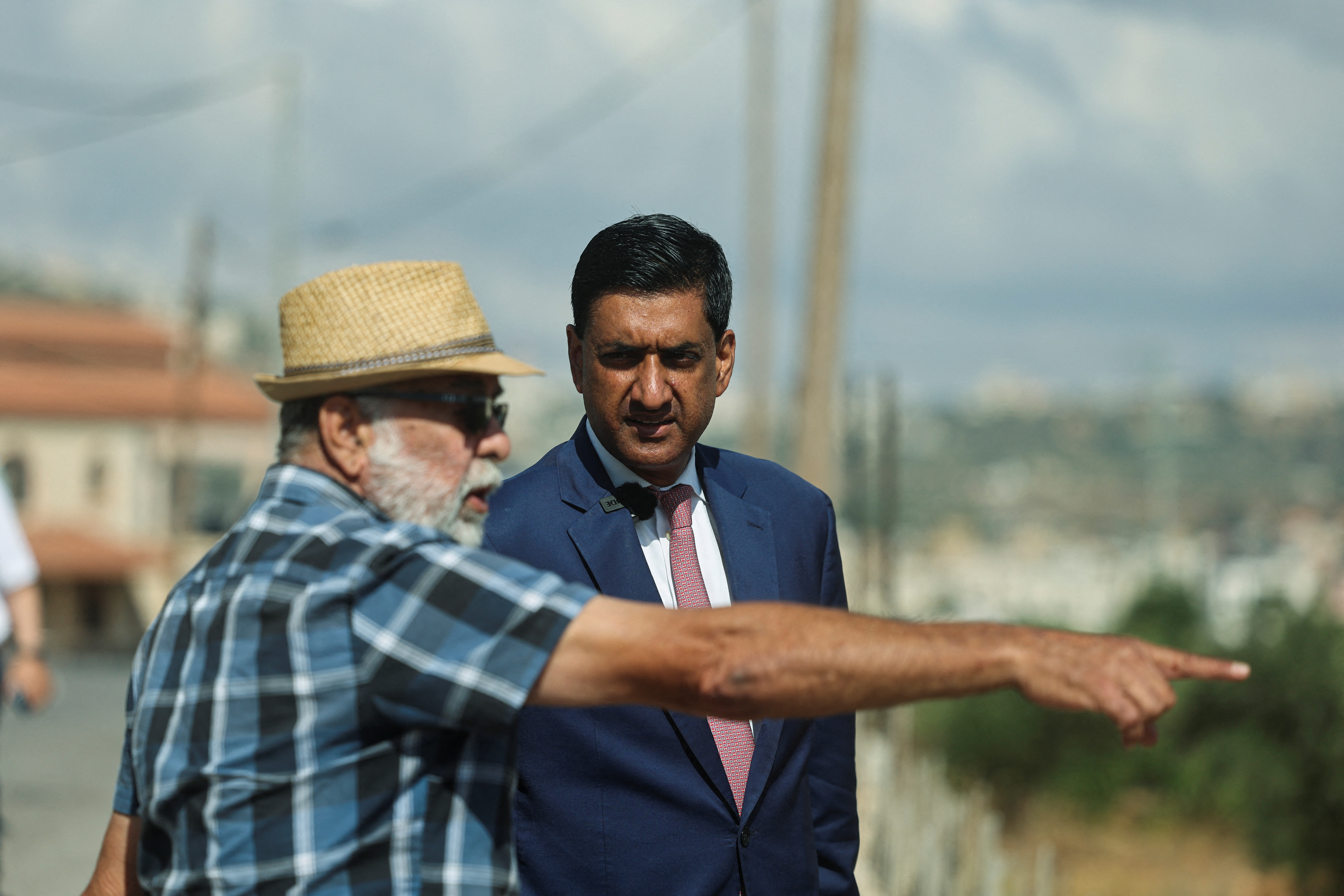 US Representative Ro Khanna speaks with a Palestinian resident of Turmus Ayya, near Ramallah, during a visit to the occupied West Bank, July 9, 2026