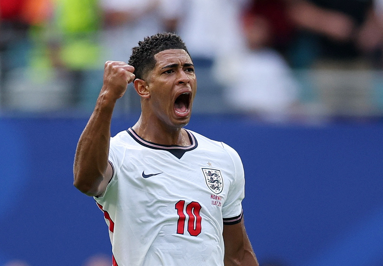 Soccer Football - FIFA World Cup 2026 - Quarter Final - Norway v England - Miami Stadium, Miami Gardens, Florida, U.S. - July 11, 2026 England's Jude Bellingham celebrates scoring their first goal REUTERS/Paul Childs