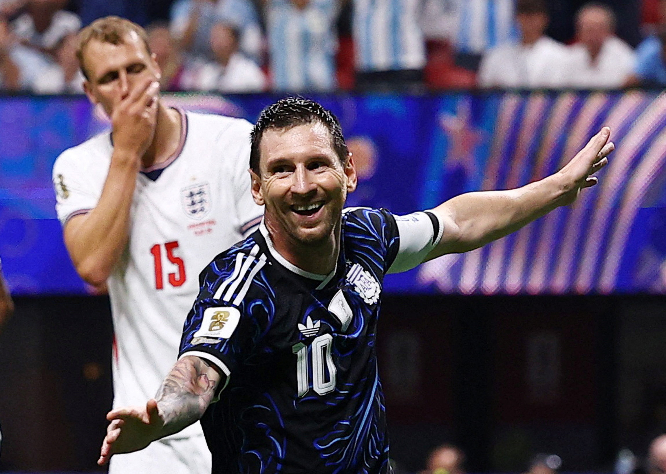 Soccer Football - FIFA World Cup 2026 - Semi Final - England v Argentina - Atlanta Stadium, Atlanta, Georgia, U.S. - July 15, 2026 Argentina's Lionel Messi celebrates after Enzo Fernandez scores their first goal REUTERS/Agustin Marcarian TPX IMAGES OF THE DAY