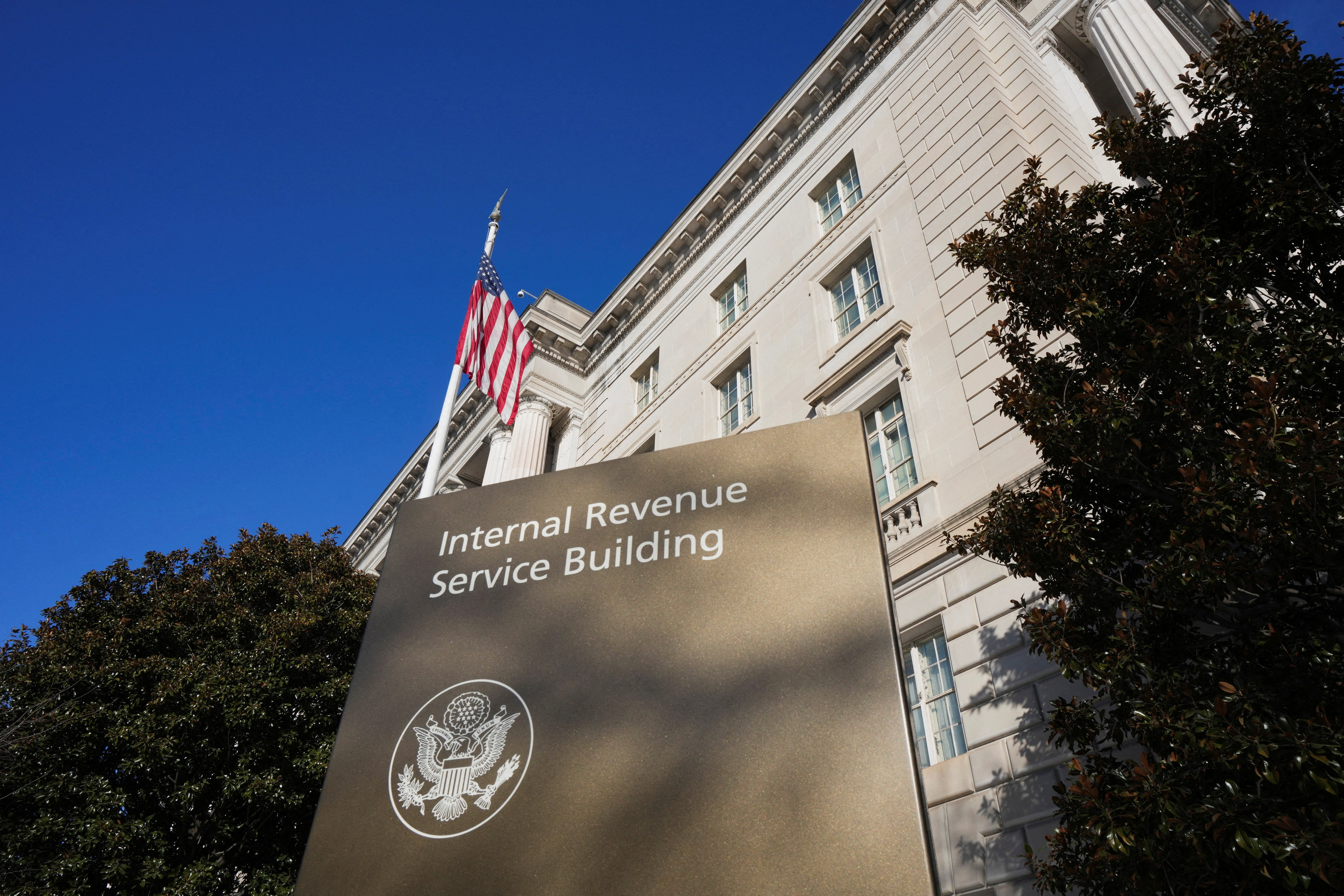 FILE PHOTO: A view of the Internal Revenue Service (IRS) building, after U.S. President Donald Trump and members of his family sued the IRS and the U.S. Treasury Department for $10 billion for disclosing their tax returns, in Washington, D.C., U.S., February 1, 2026. REUTERS/Ken Cedeno/File Photo