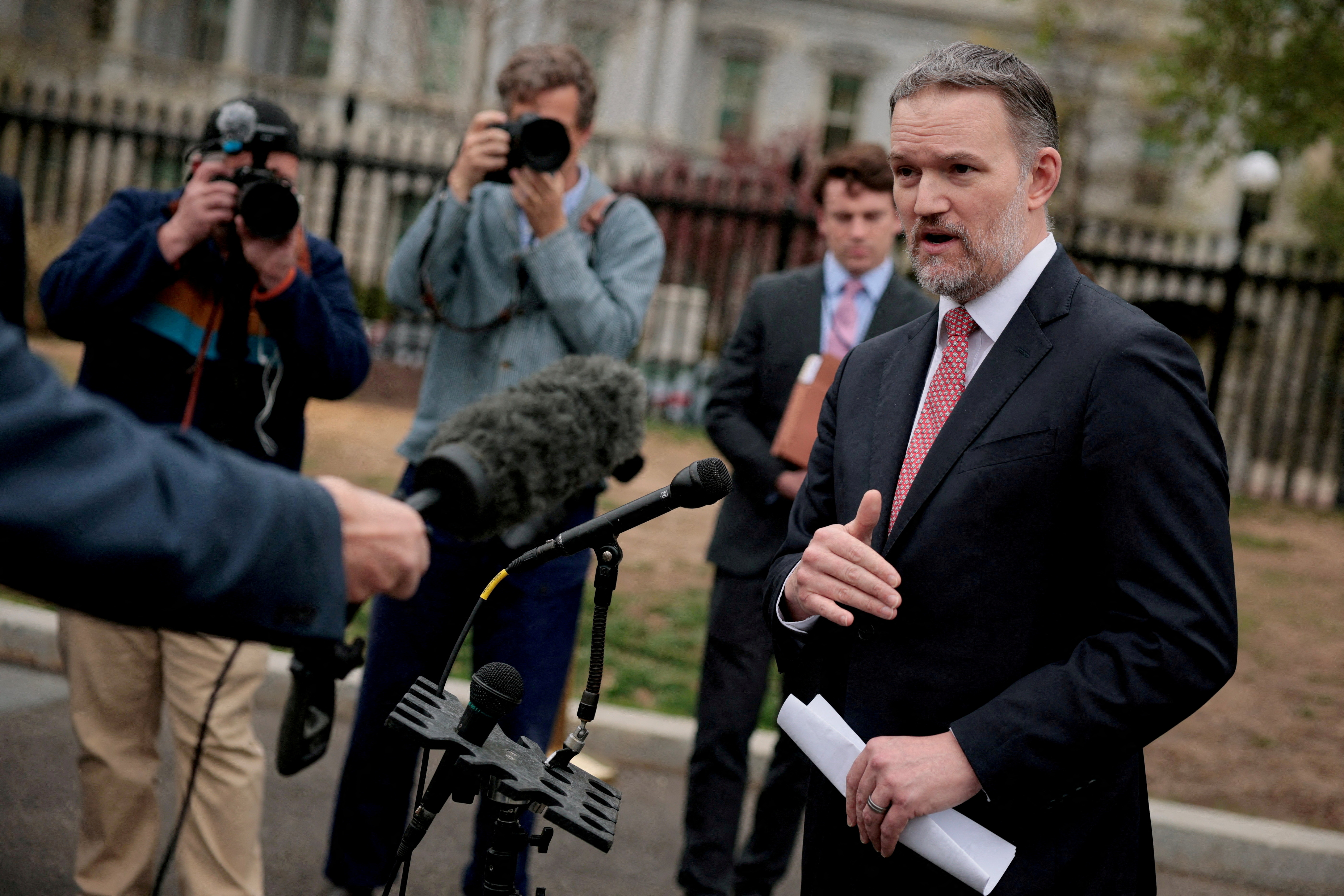 FILE PHOTO: U.S. Trade Representative Jamieson Greer speaks with reporters at the White House in Washington, D.C., U.S., April 2, 2026. REUTERS/Evan Vucci/File Photo