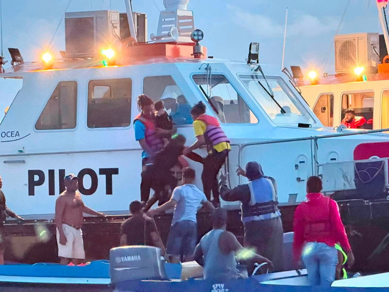 Rescue efforts progress after MV Barima, a ferry carrying people, capsized off the coast of Guyana in South America, in this handout image released on July 19, 2026 [Juan Edghill/Reuters]
