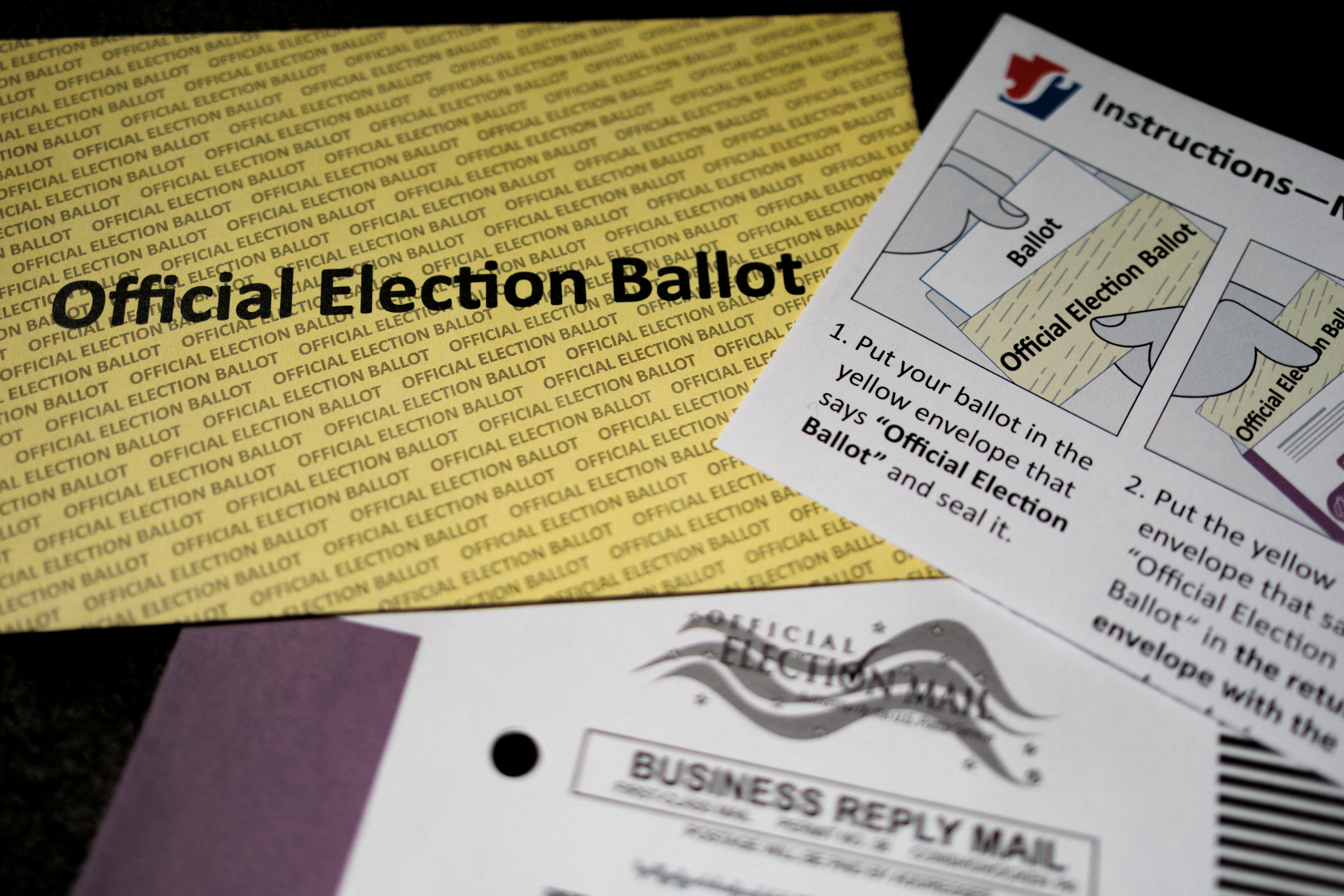 FILE PHOTO: A mail-in ballot, during the Pennsylvania primary election, is displayed in this illustration picture created in Philadelphia, Pennsylvania, U.S., May 19, 2026. REUTERS/Hannah Beier/Illustration/File Photo