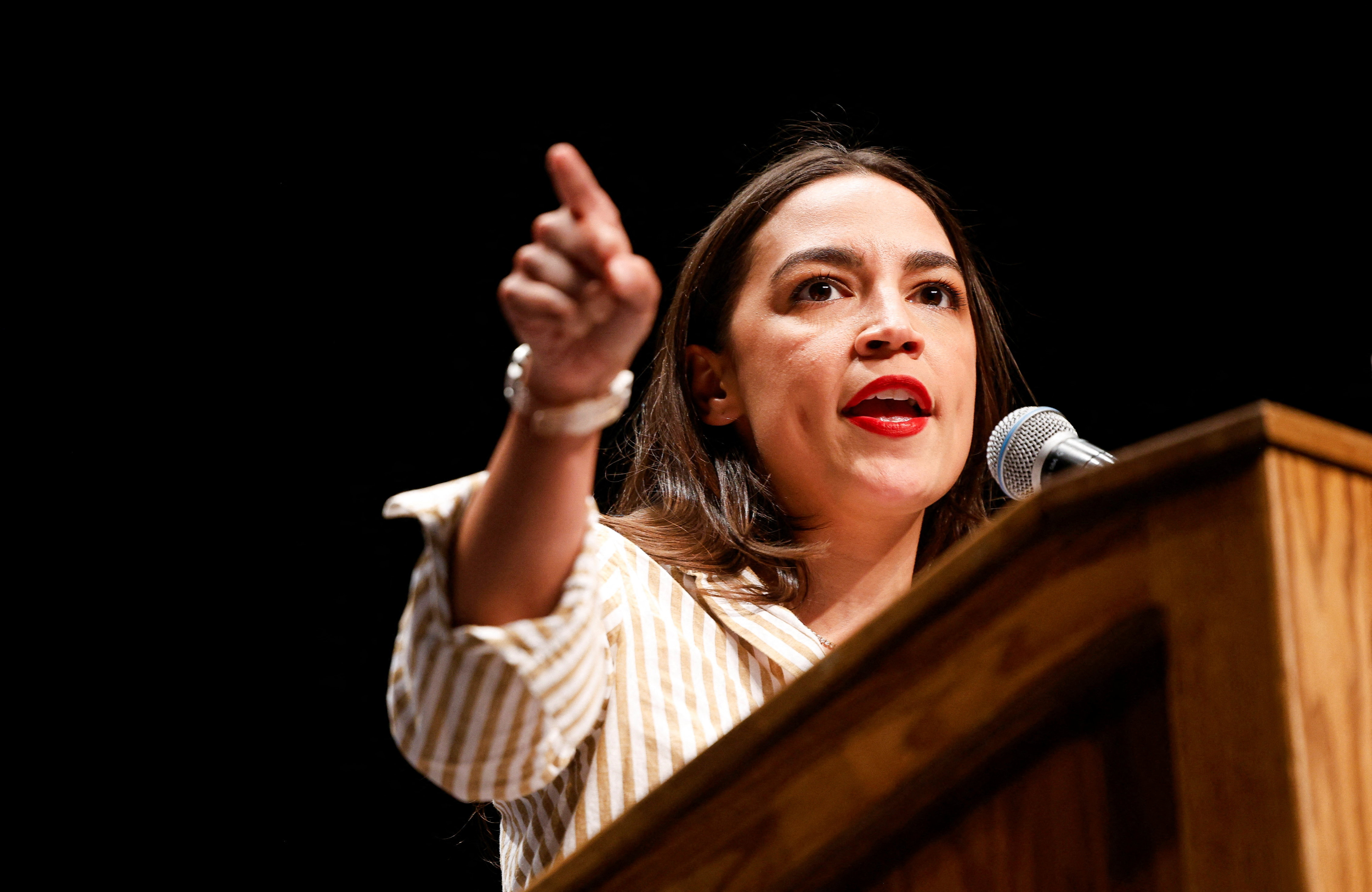 Congresswoman Alexandria Ocasio-Cortez (D-NY) speaks during a campaign rally for U.S. Senate candidate Abdul El-Sayed in Detroit, Michigan, U.S. July, 18, 2026. REUTERS/Rebecca Cook