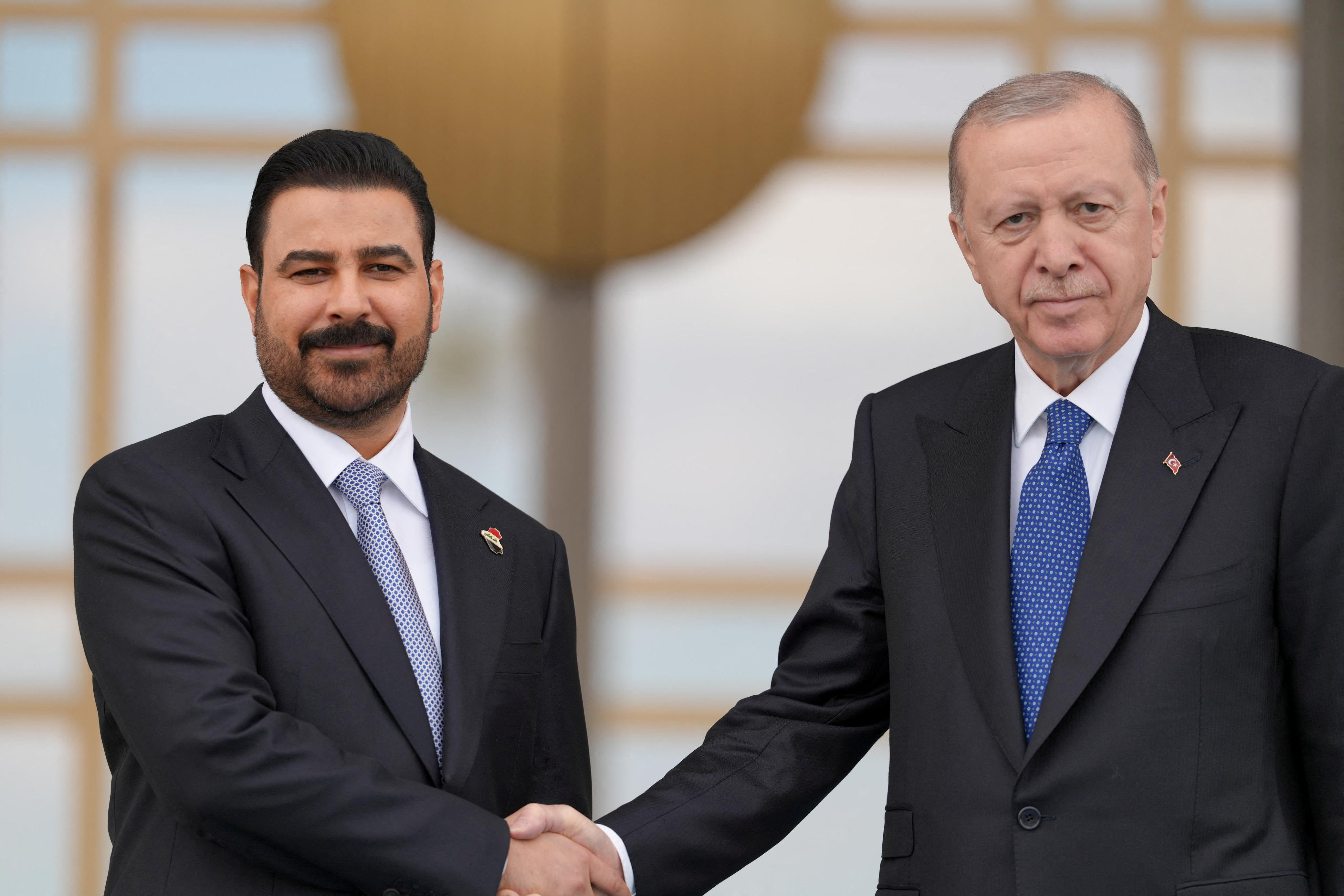 Iraqi Prime Minister Ali al-Zaidi and Turkish President Tayyip Erdogan during a welcoming ceremony in Ankara, Turkey, July 28, 2026. Media Office of the Prime Minister/Handout via REUTERS THIS IMAGE HAS BEEN SUPPLIED BY A THIRD PARTY