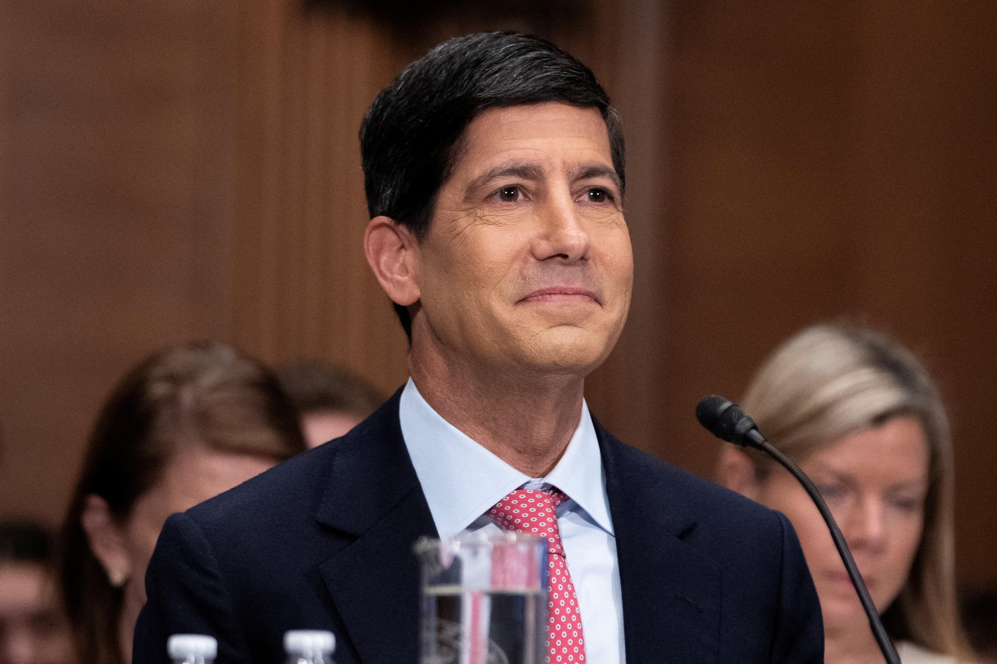 FILE PHOTO: Federal Reserve Chair Kevin Warsh testifies during a Senate Banking, Housing, and Urban Affairs Committee on Capitol Hill, Washington D.C., U.S., July 15, 2026. REUTERS/Nathan Howard/File Photo