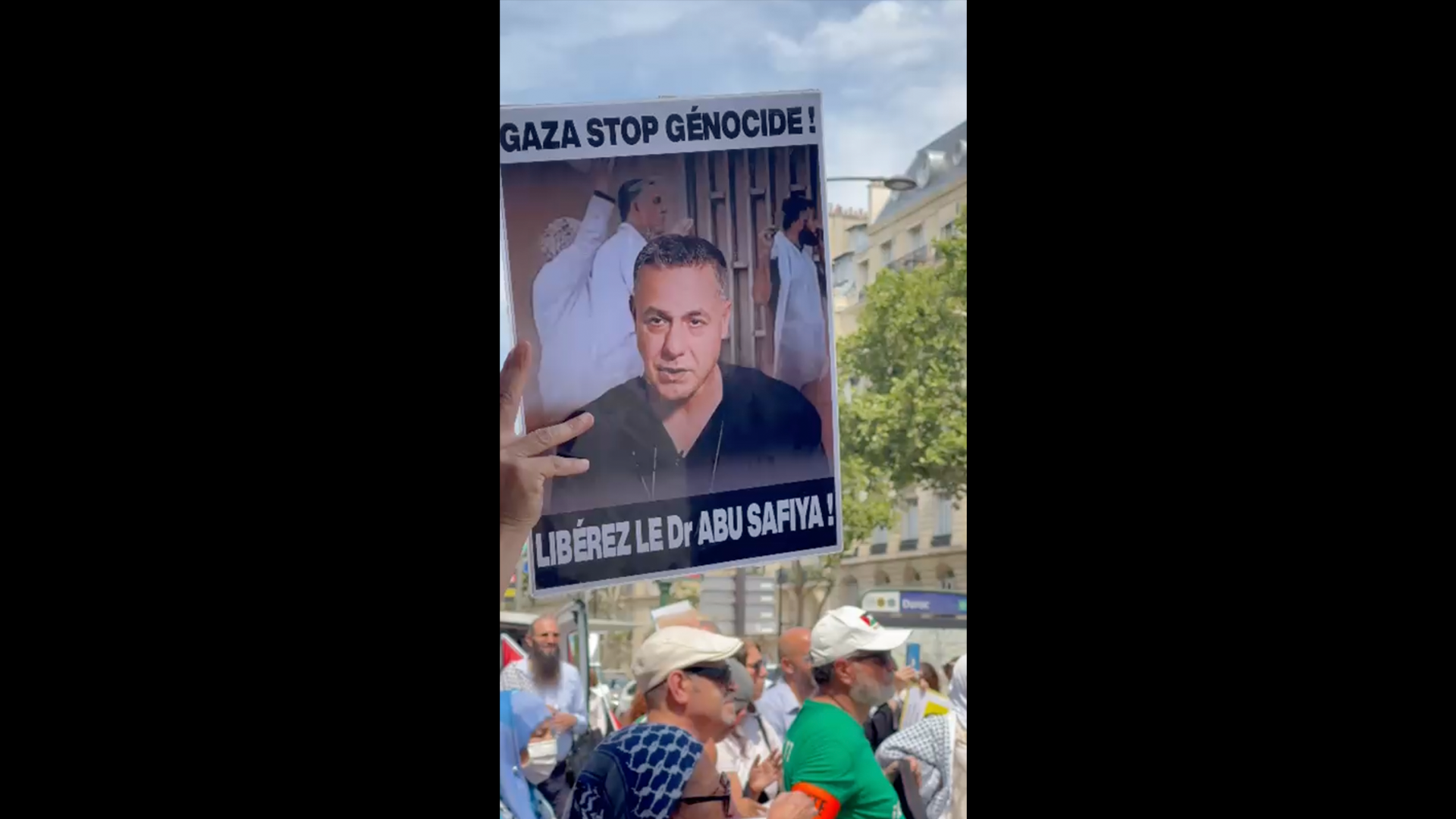 Protests in Paris call for Israel to release Dr Hussam Abu Safia.