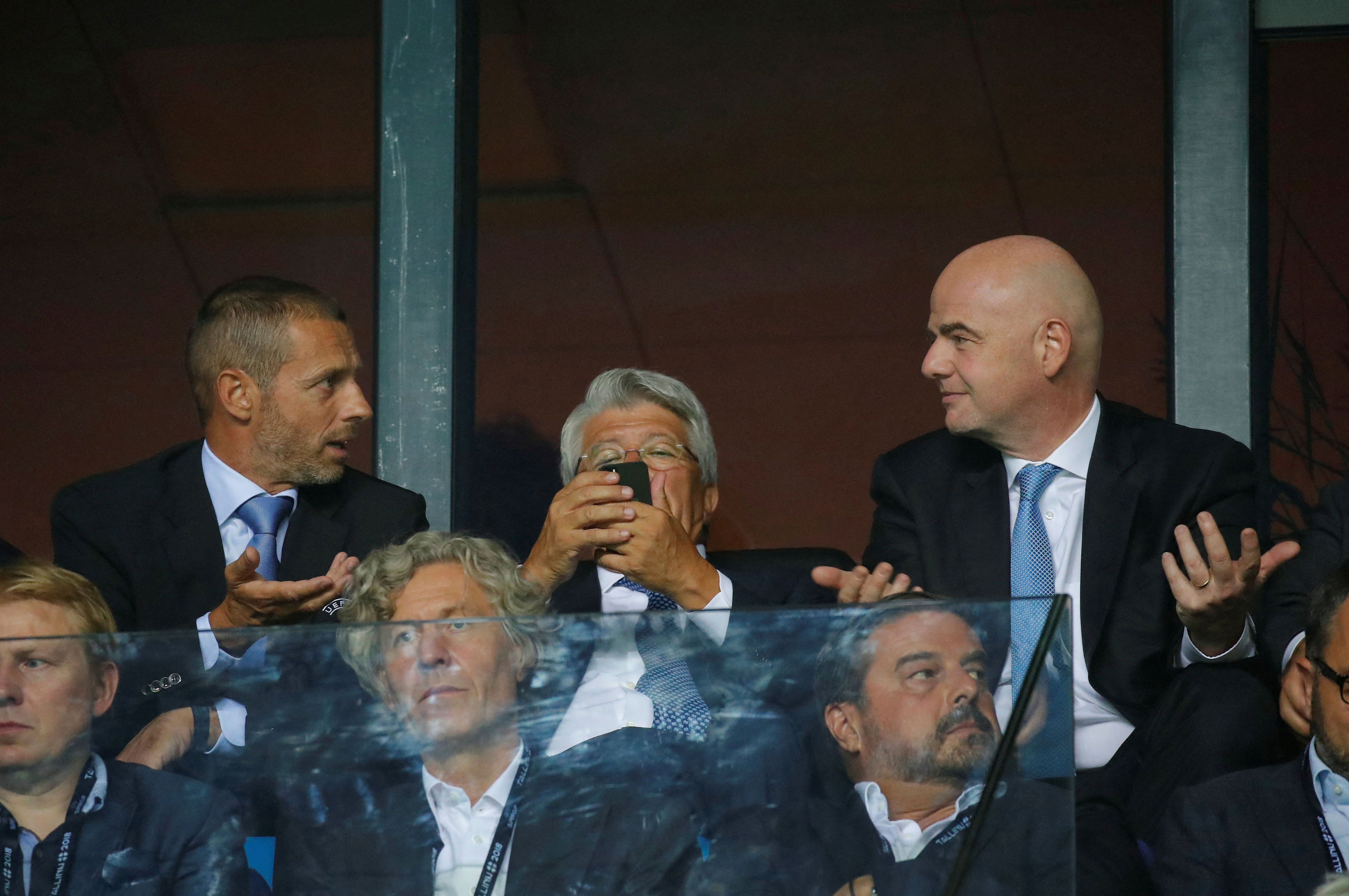 FIFA President Gianni Infantino, right, met the greatest opposition to his plans from UEFA, which has Aleksander Ceferin, far left, as its president