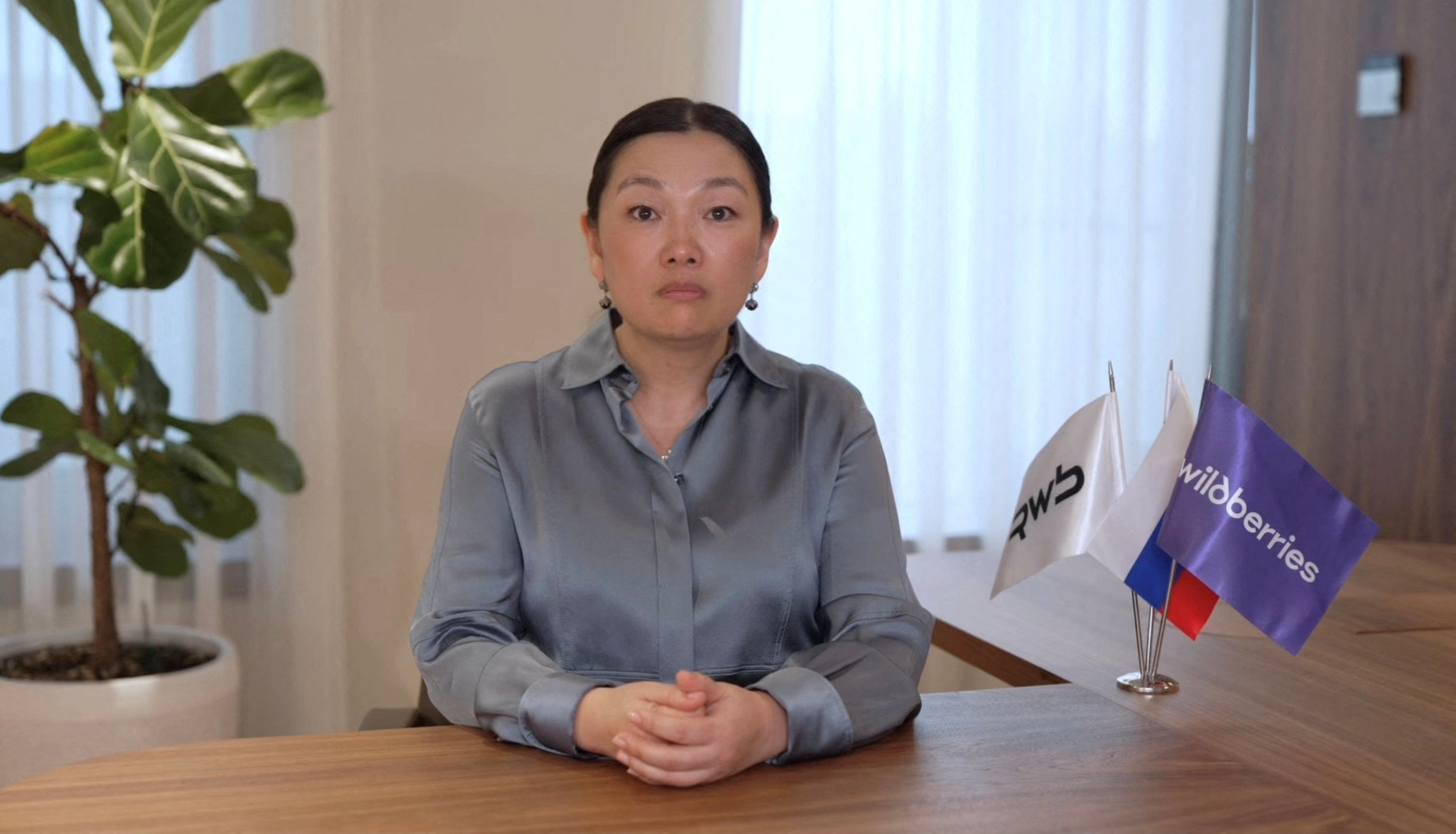 Tatyana Kim, the head and co-founder of Wildberries, speaks about Ukrainian drone attacks on the company's warehouses in the course of the Russia-Ukraine conflict, at an unidentified location, in this still image from a handout video released July 31, 2026. Wildberries Press Service/Handout via REUTERS ATTENTION EDITORS - THIS IMAGE WAS PROVIDED BY A THIRD PARTY. NO RESALES. NO ARCHIVES. MANDATORY CREDIT.