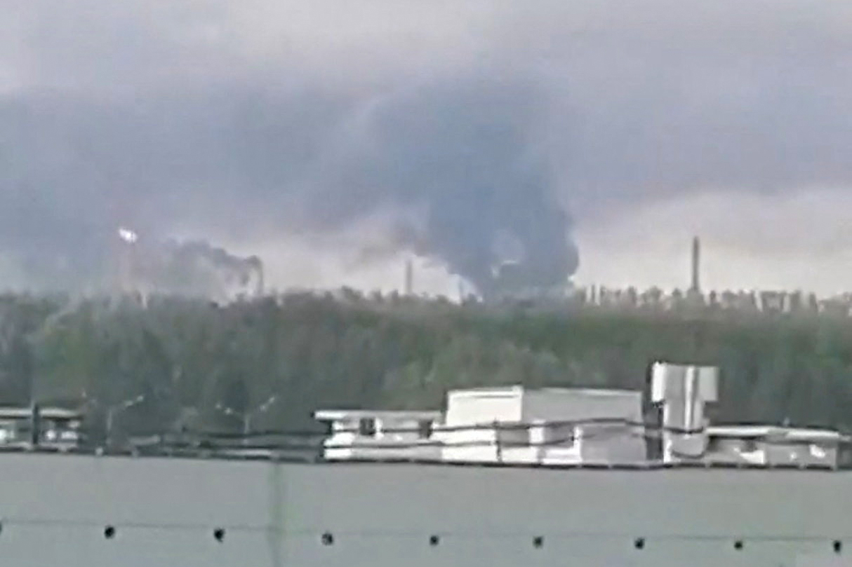 Smoke rises from an oil refinery after what authorities said was a Ukrainian drone attack, in the course of Russia-Ukraine conflict, in Nizhnekamsk