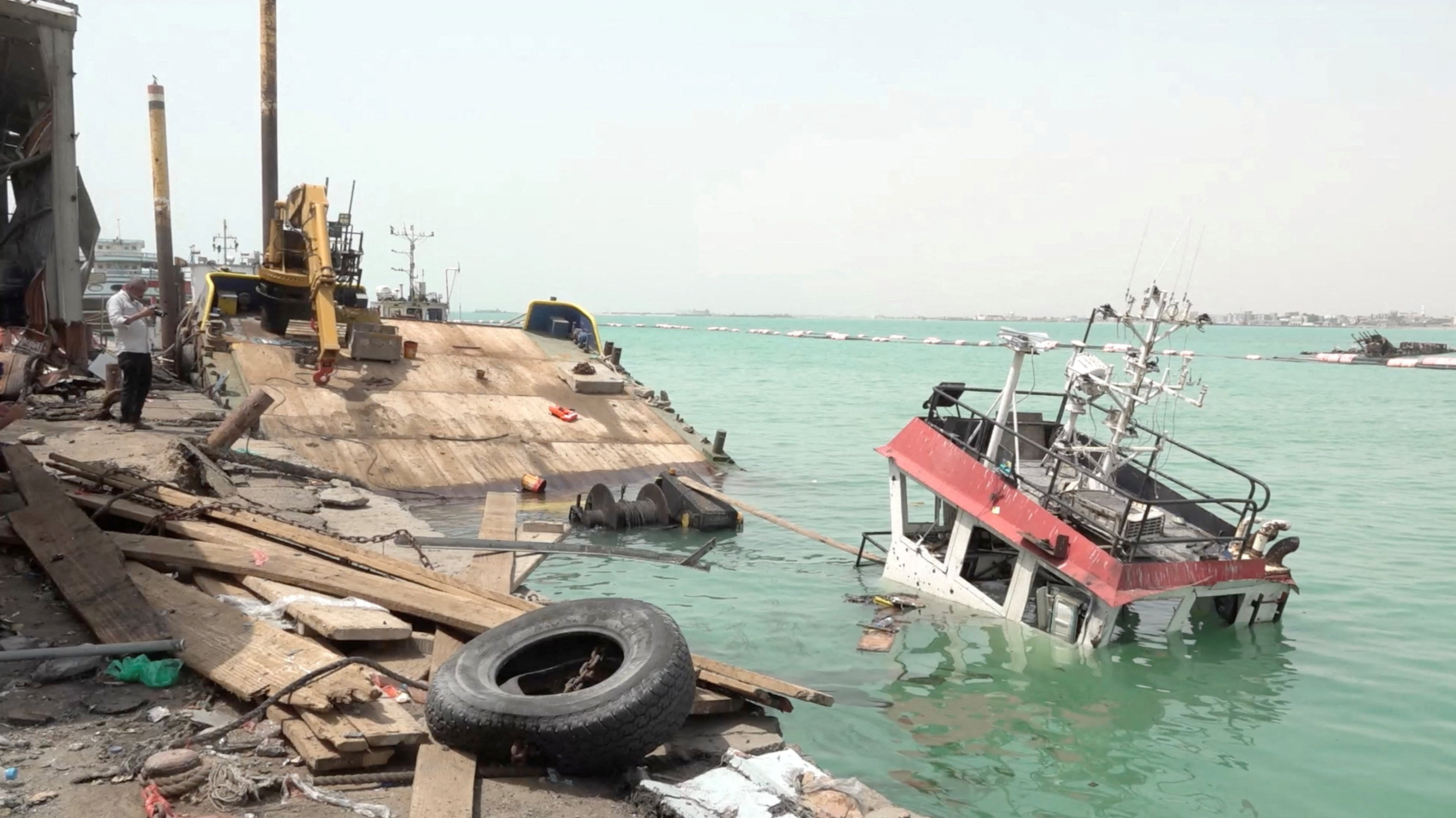 Damage in the aftermath of Houthi strikes on the Red Sea port city of al-Macha (Mocha), Yemen, August 10, 2026 in this screengrab taken from a handout video
