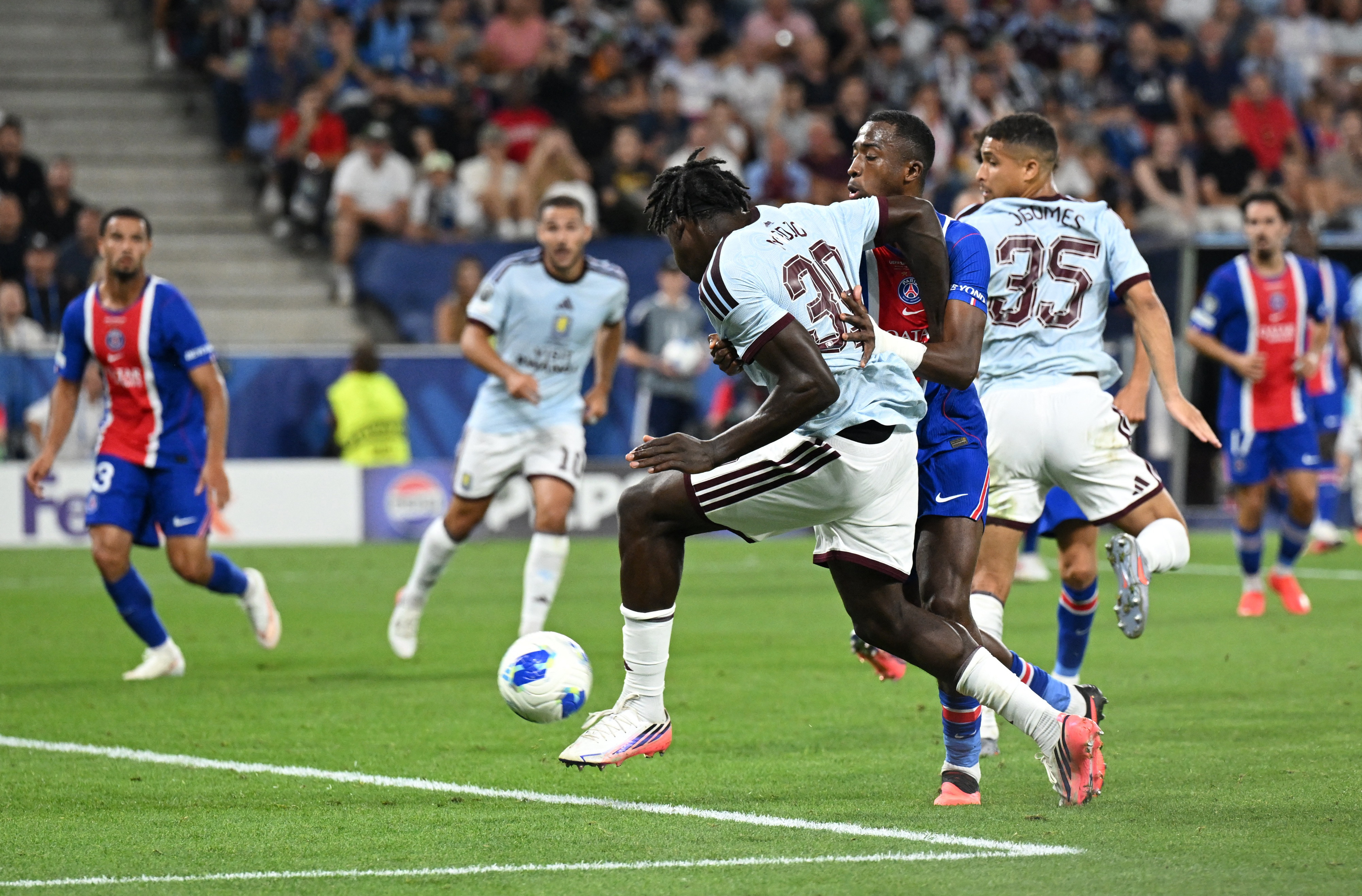 Aston Villa’s Brian Madjo scores their first goal