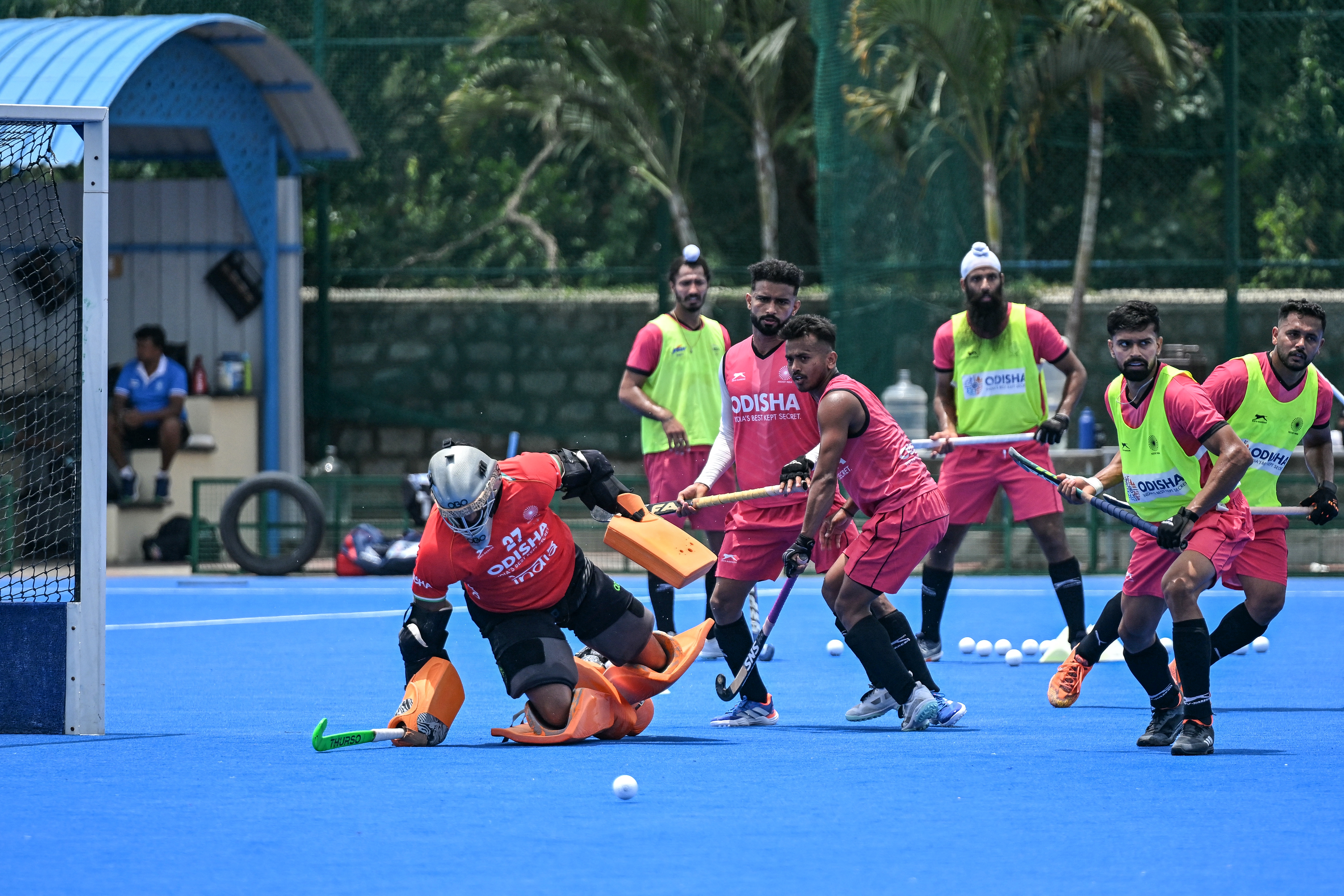 Indian men's national hockey team practising.