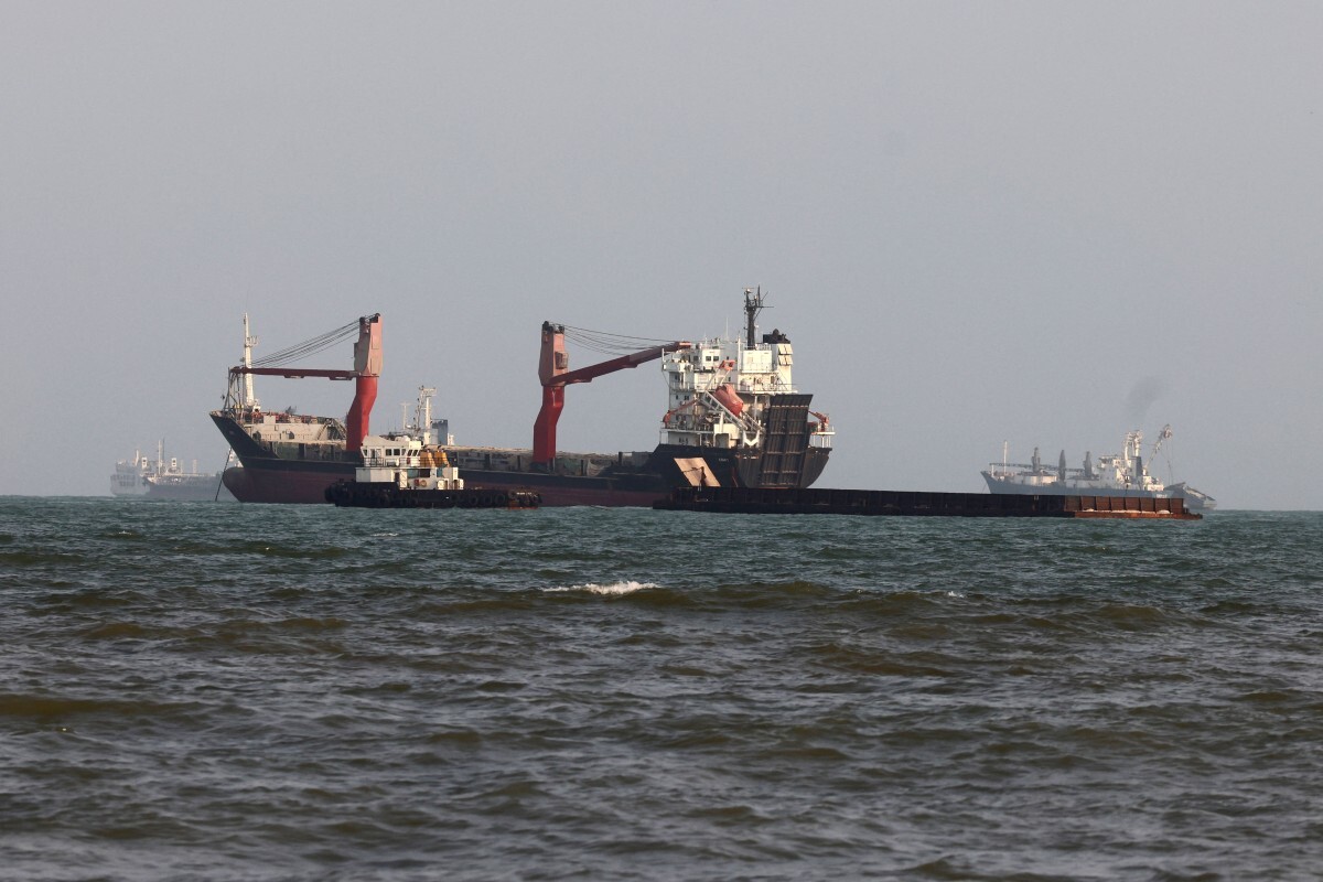 A ship on water in the distance