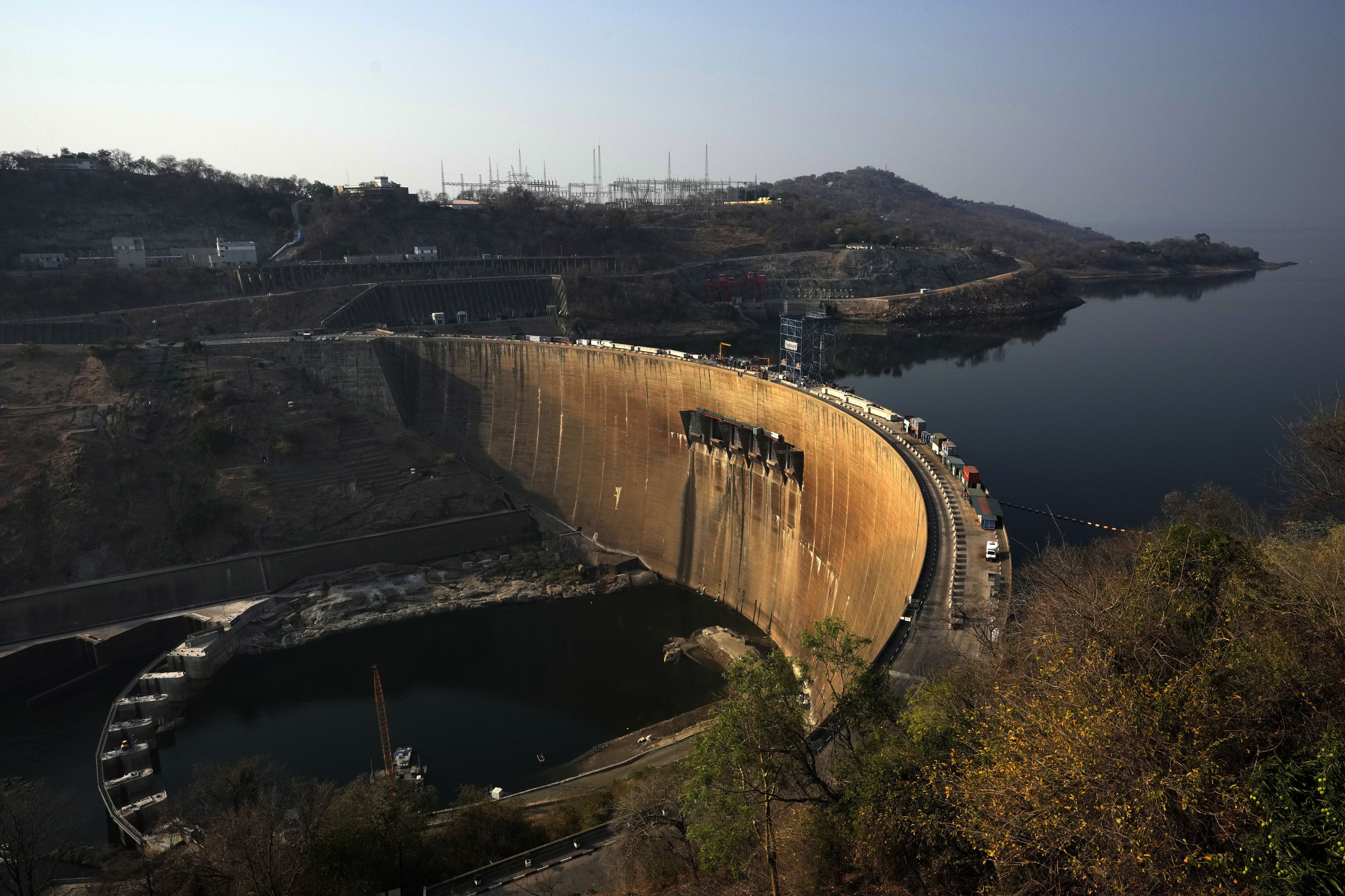 The dam wall at Lake Kariba in Siavonga, Zambia.
