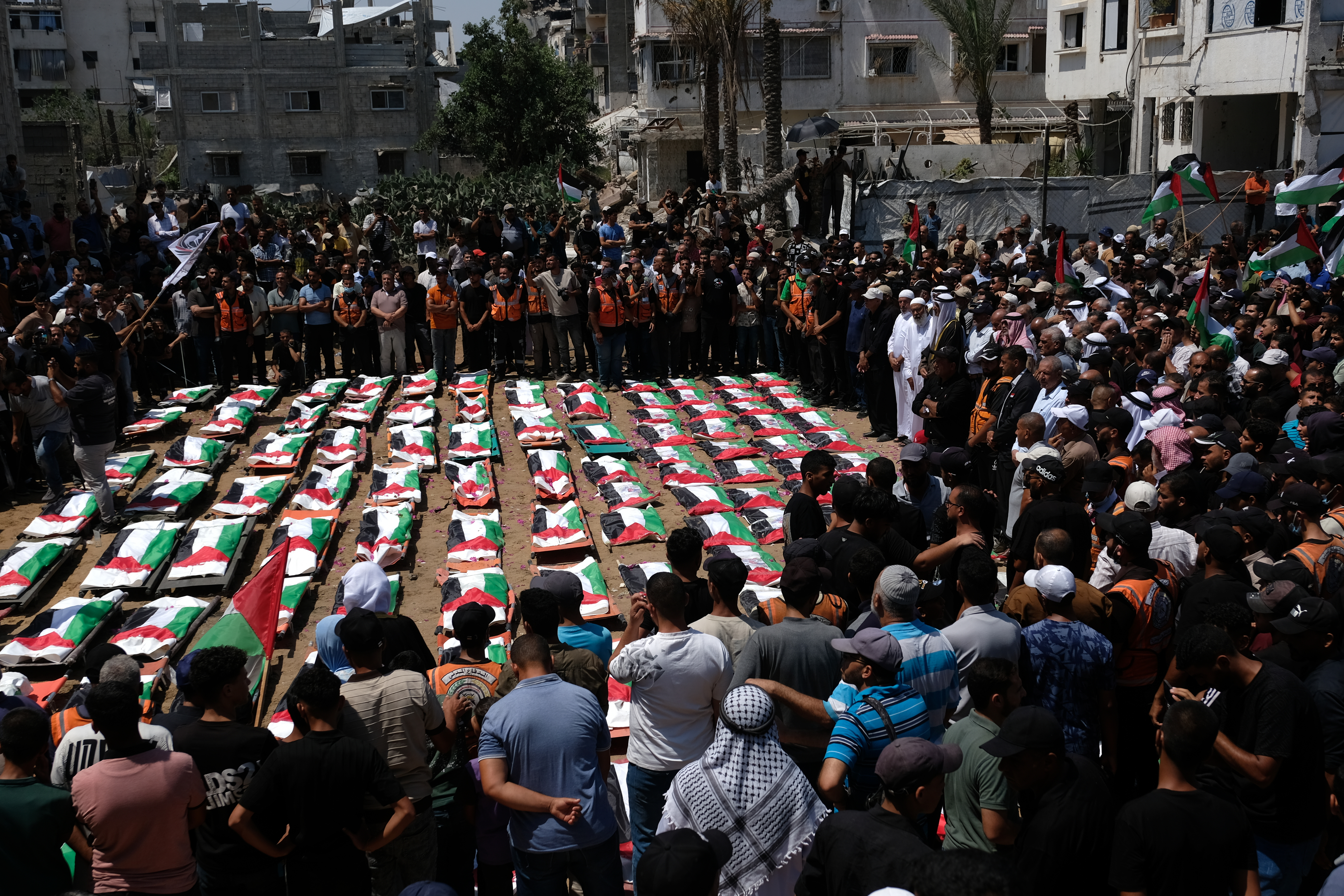 Thousands mourn 112 Palestinians at mass funeral in Gaza City